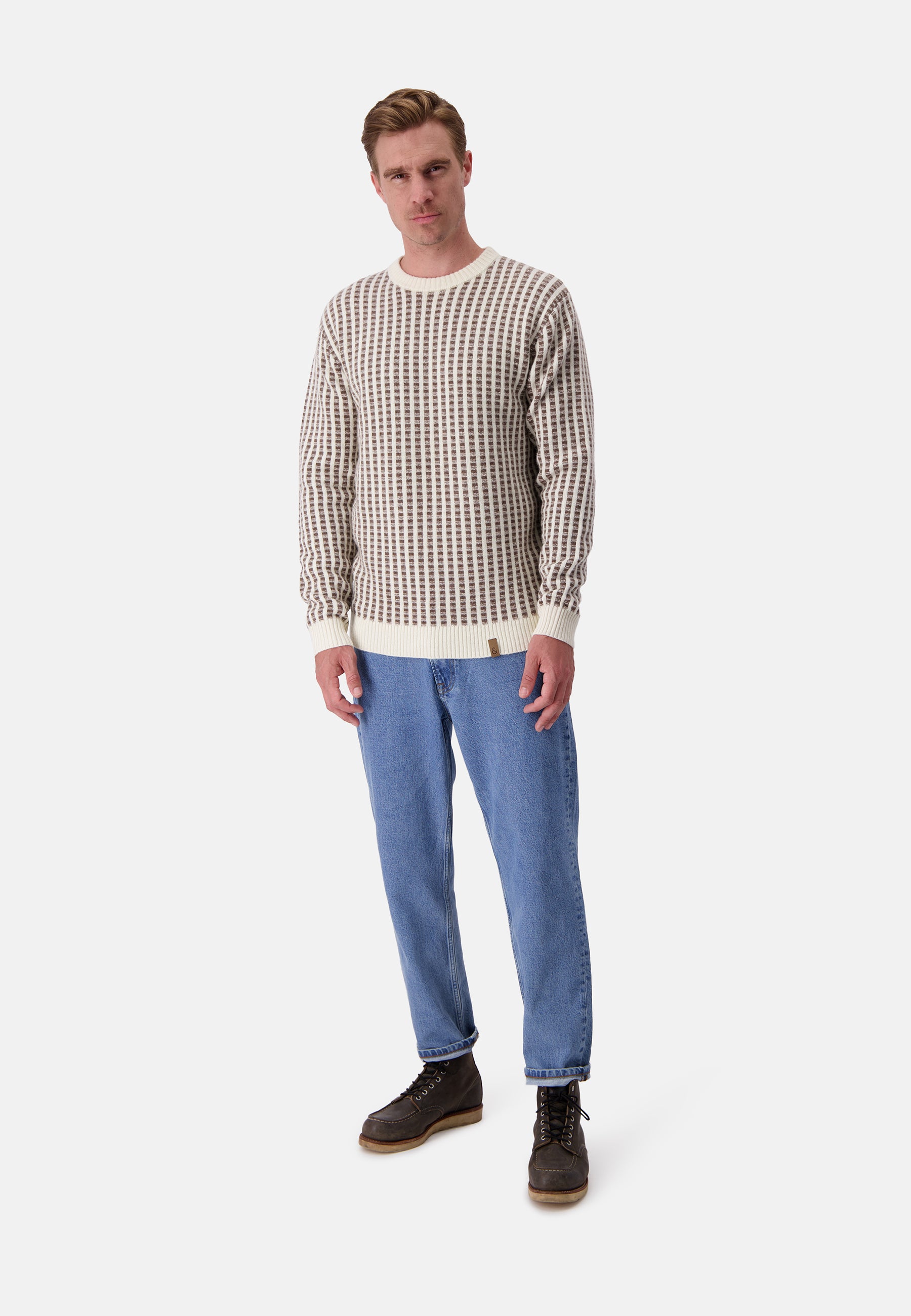 Roundneck Two Tone Intarsia en pull-over blanc cassé-soie Colours and Sons