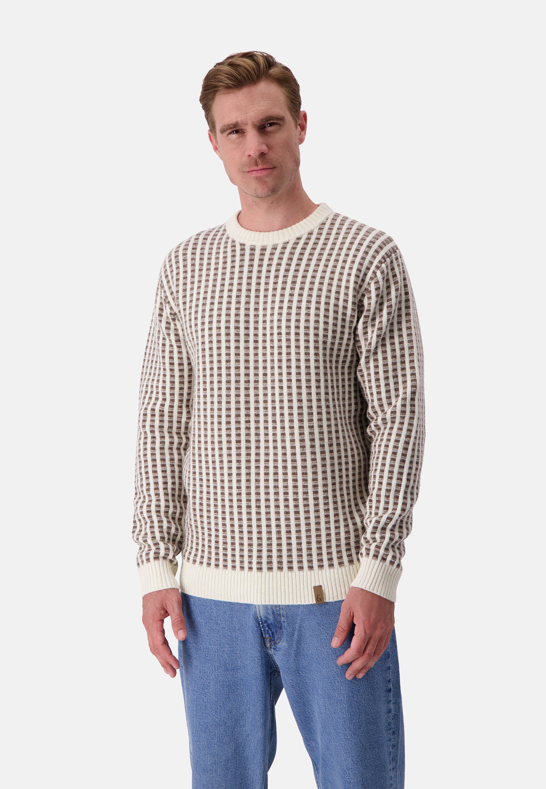 Roundneck Two Tone Intarsia en pull-over blanc cassé-soie Colours and Sons