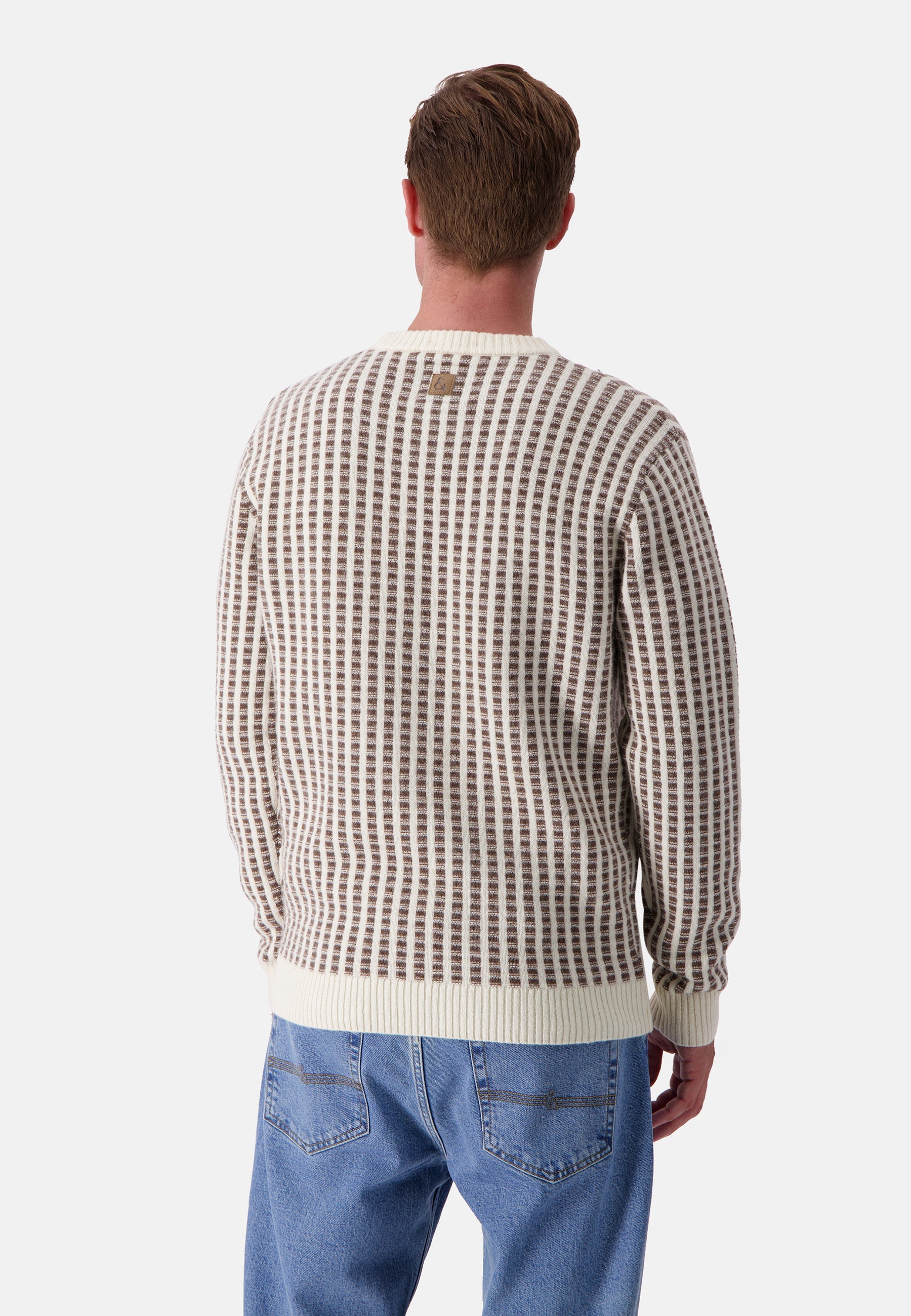 Roundneck Two Tone Intarsia en pull-over blanc cassé-soie Colours and Sons