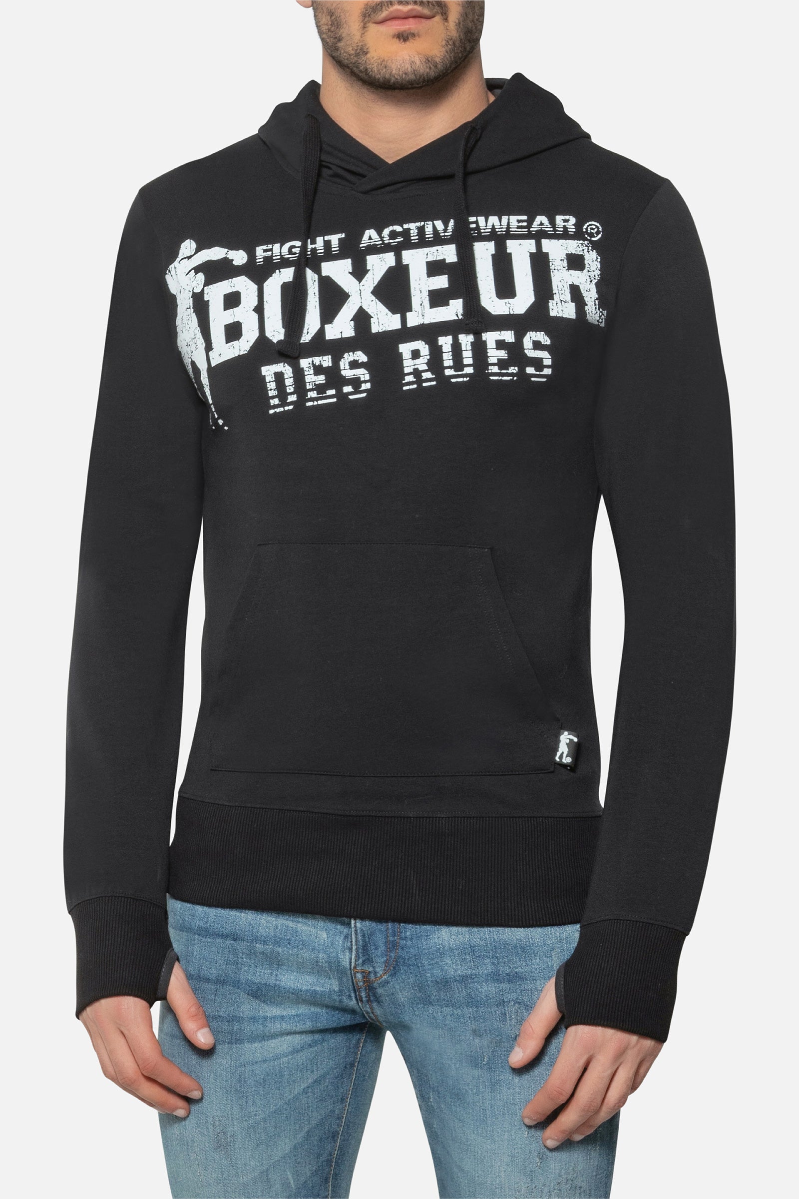 Sweat à capuche avec ouverture du pouce en noir Sweat à capuche Boxeur des Rues