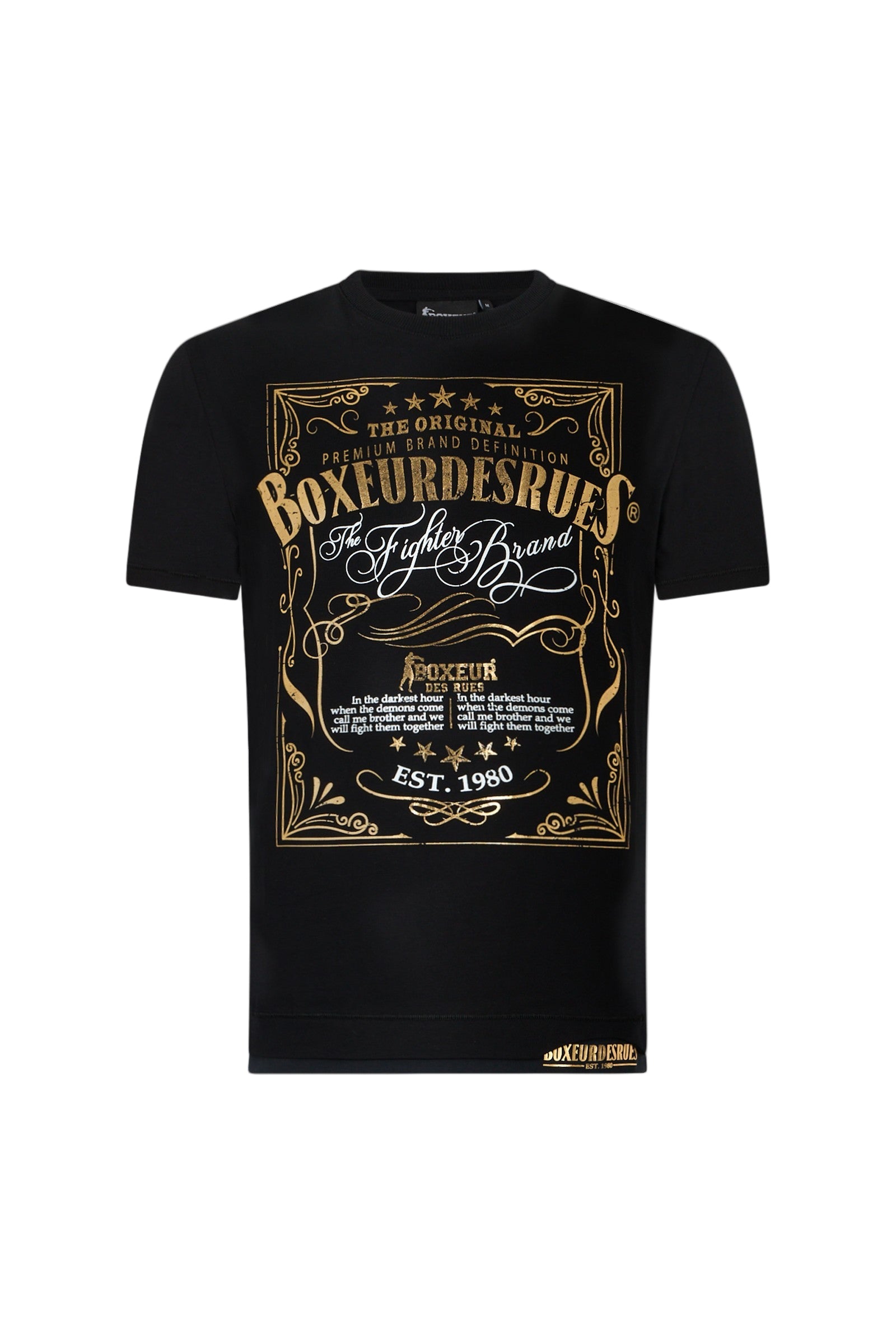 T-shirt imprimé à col rond en noir et or T-shirts Boxeur des Rues