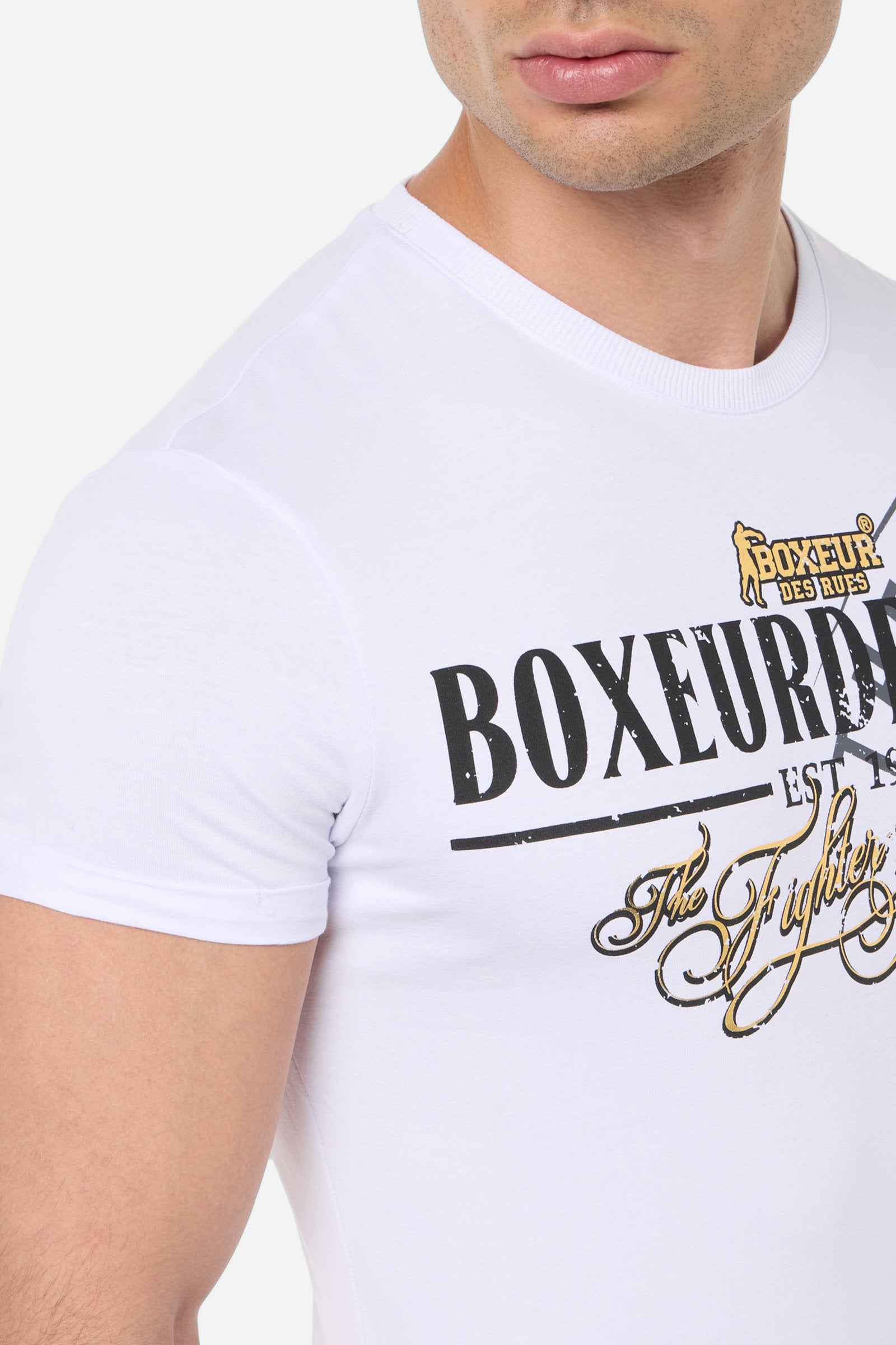 T-shirt imprimé col rond en blanc T-shirts Boxeur des Rues