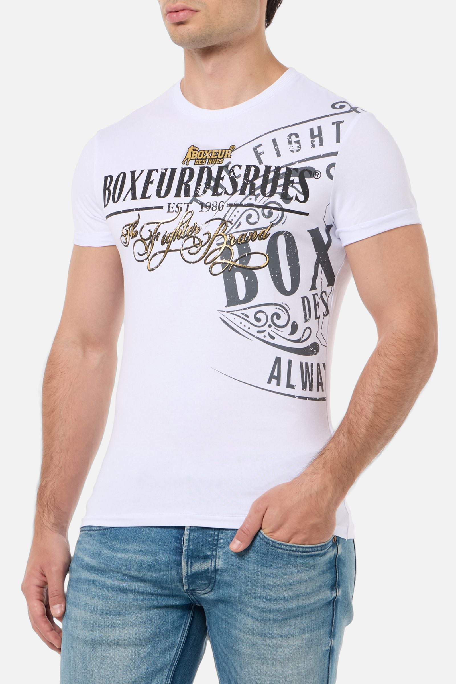 T-shirt imprimé col rond en blanc T-shirts Boxeur des Rues