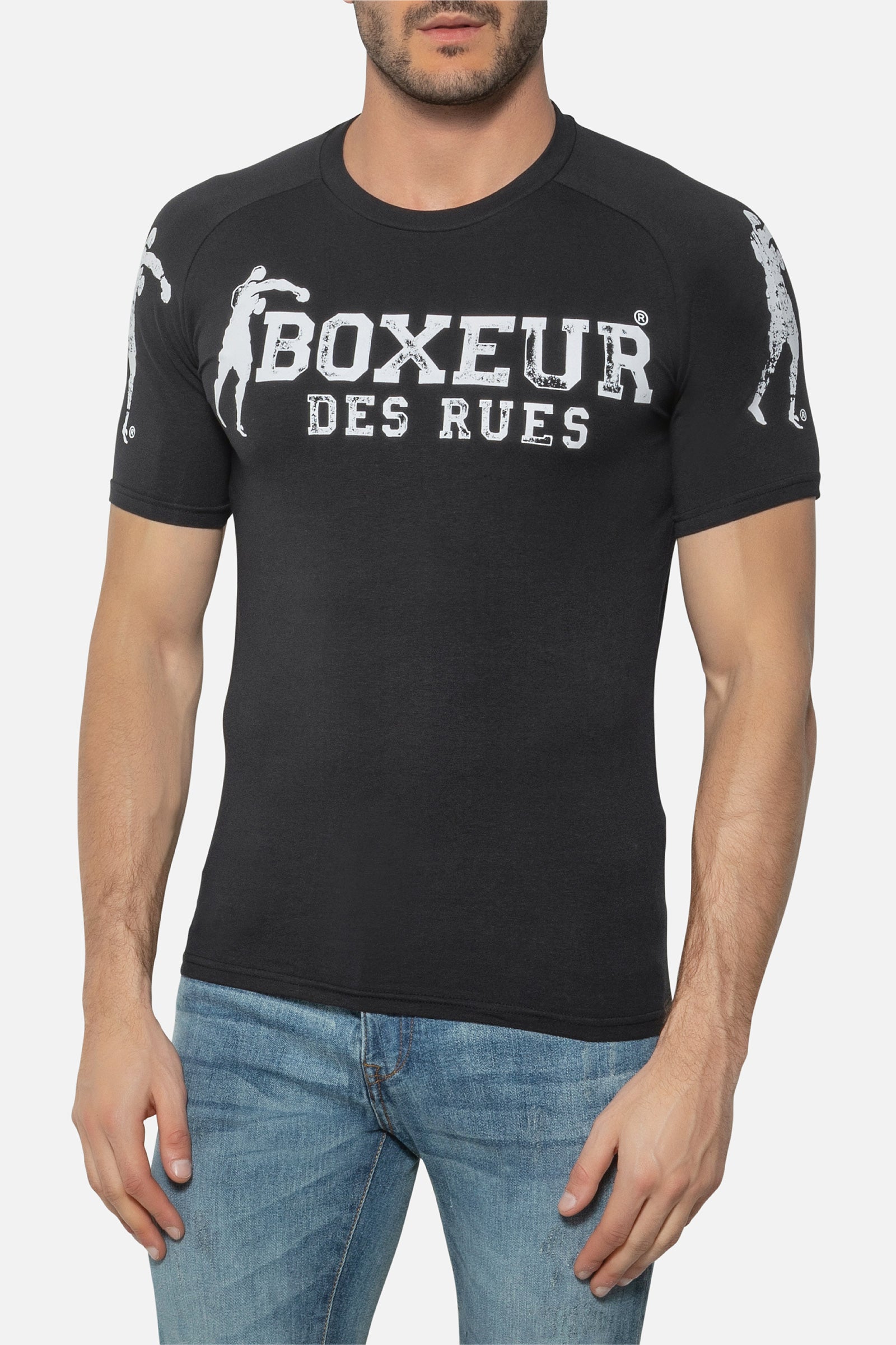 T-shirt Logo Raglan en noir T-shirts Boxeur des Rues