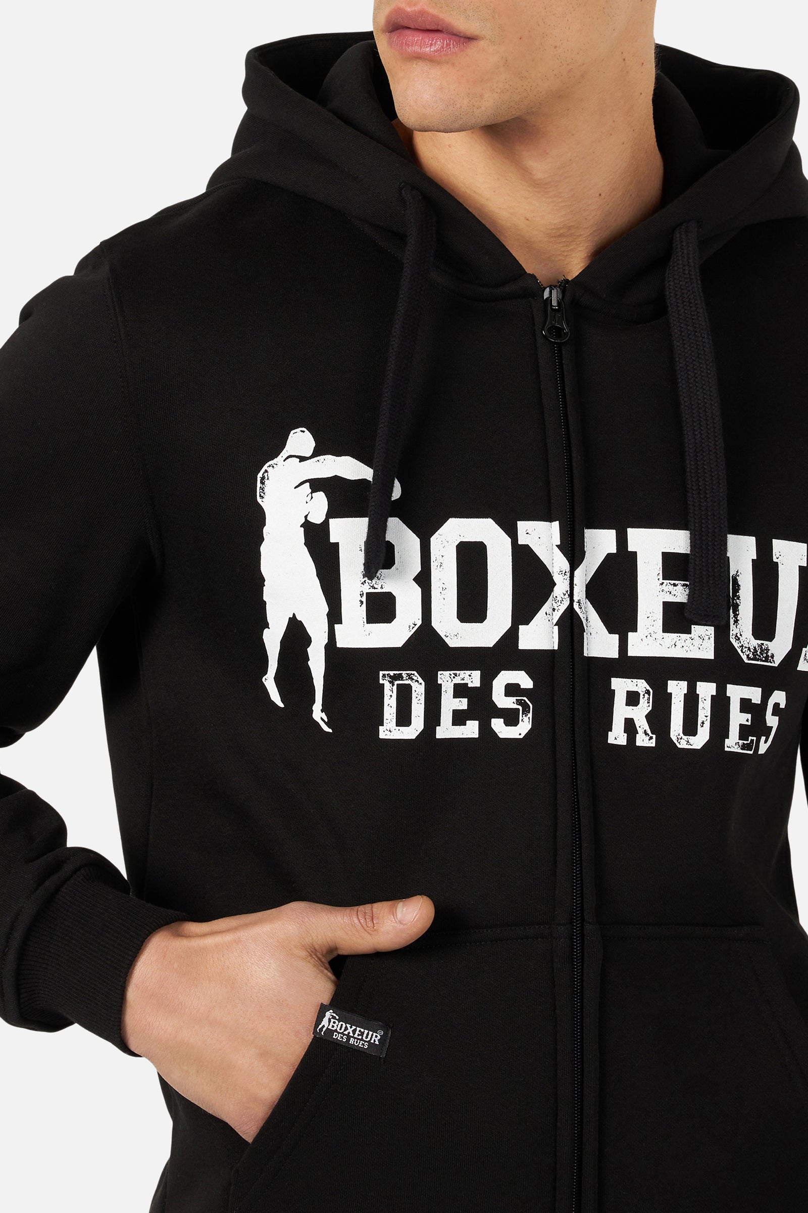 Hoodie Full Zip With Patch in Black-White Sweat-shirts Boxeur des Rues