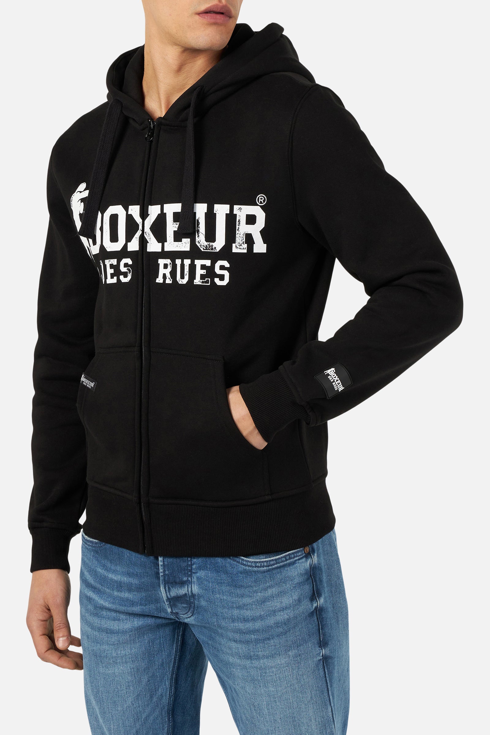 Hoodie Full Zip With Patch in Black-White Sweat-shirts Boxeur des Rues