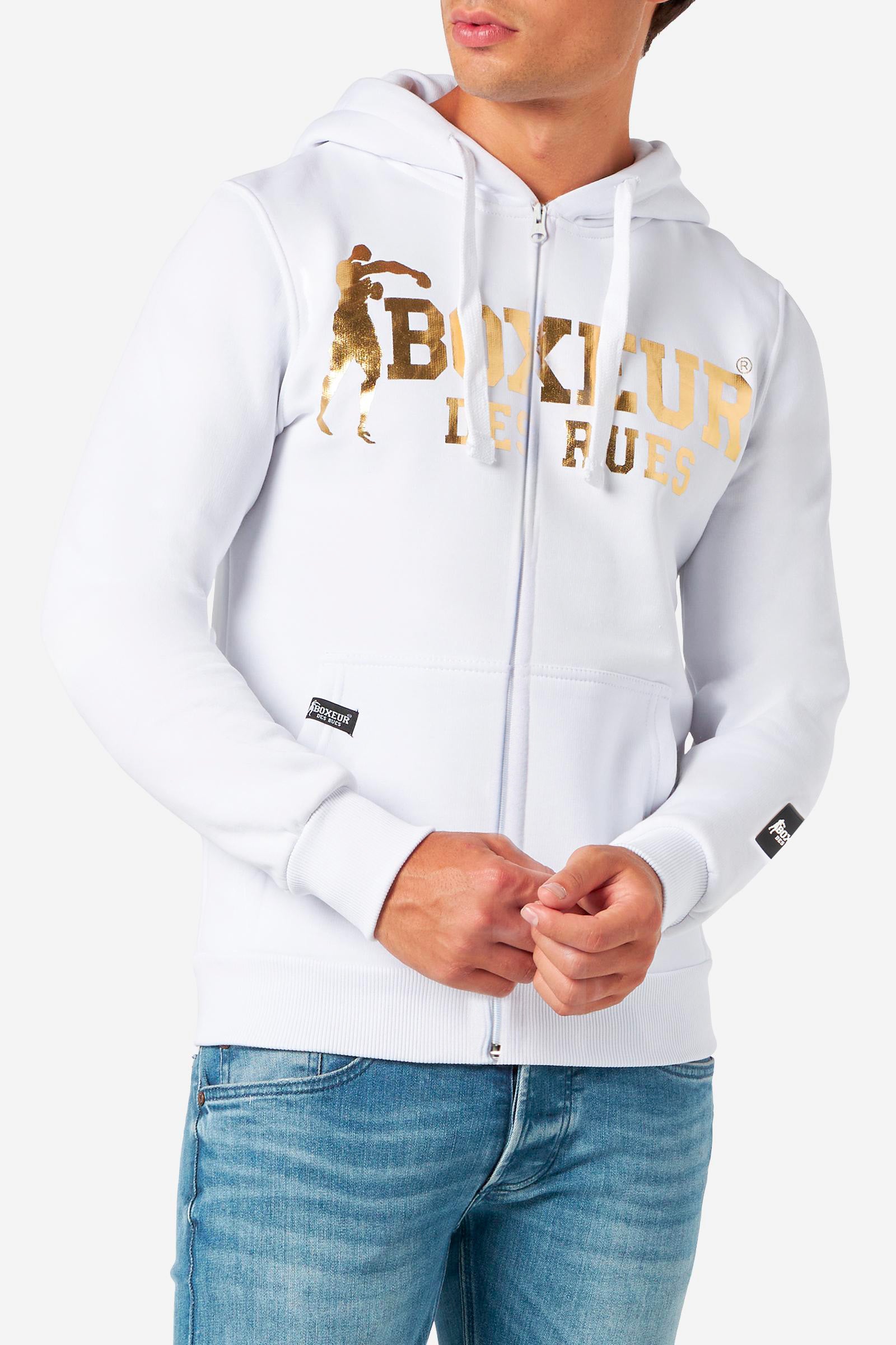 Hoodie Full Zip With Patch in White-Gold Sweat-shirts Boxeur des Rues