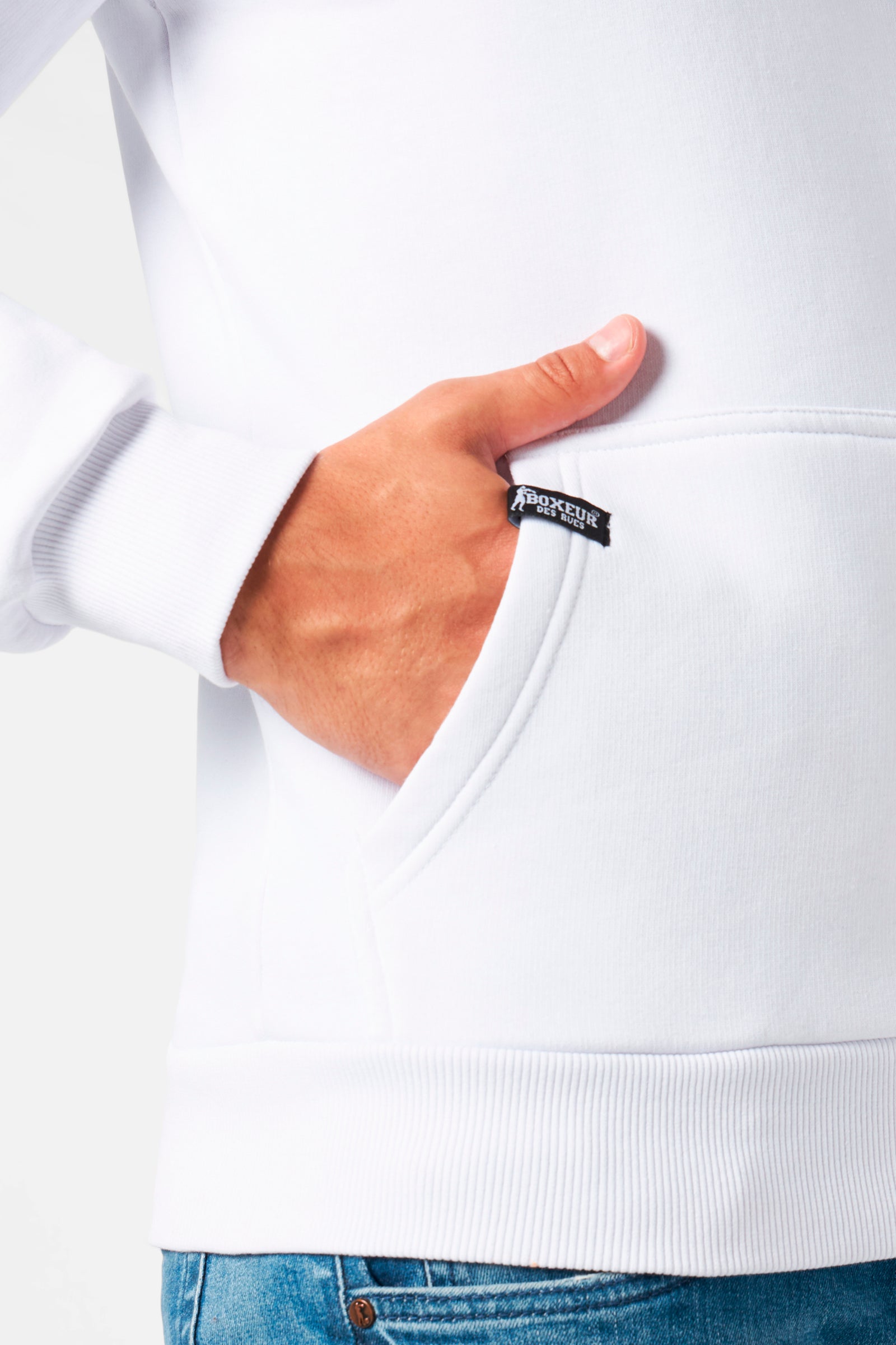 Sweat-shirt à capuche et fermeture éclair intégrale, blanc et noir