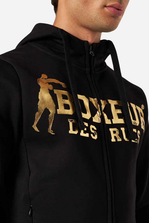 Sweat-shirt à capuche entièrement zippé en noir et or Sweat-shirts Boxeur des Rues