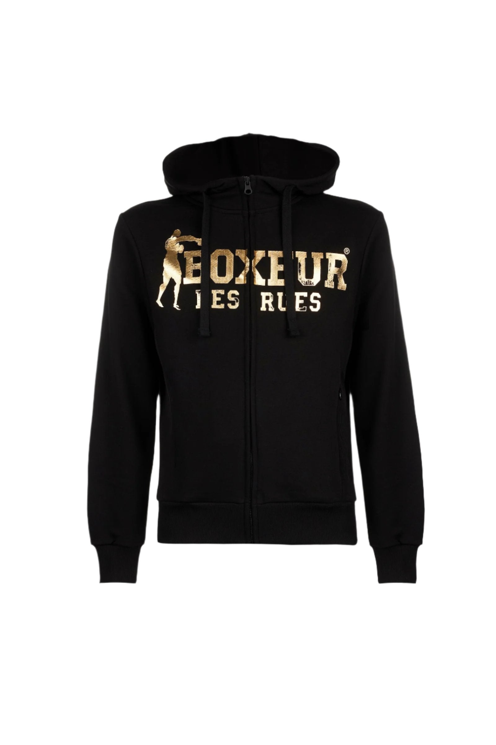 Sweat-shirt à capuche entièrement zippé en noir et or Sweat-shirts Boxeur des Rues