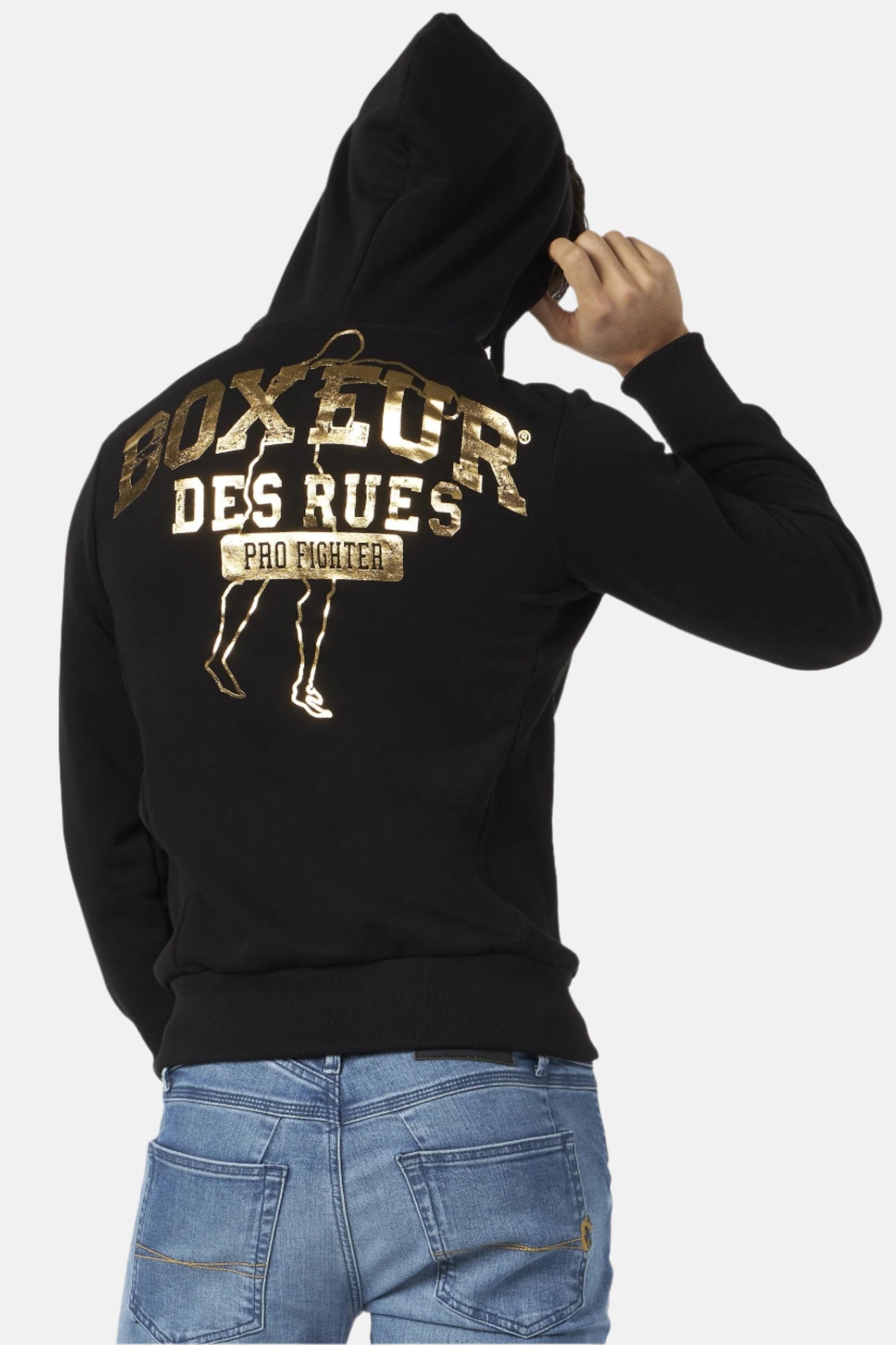 Sweat-shirt à capuche entièrement zippé en noir et or Sweat-shirts Boxeur des Rues