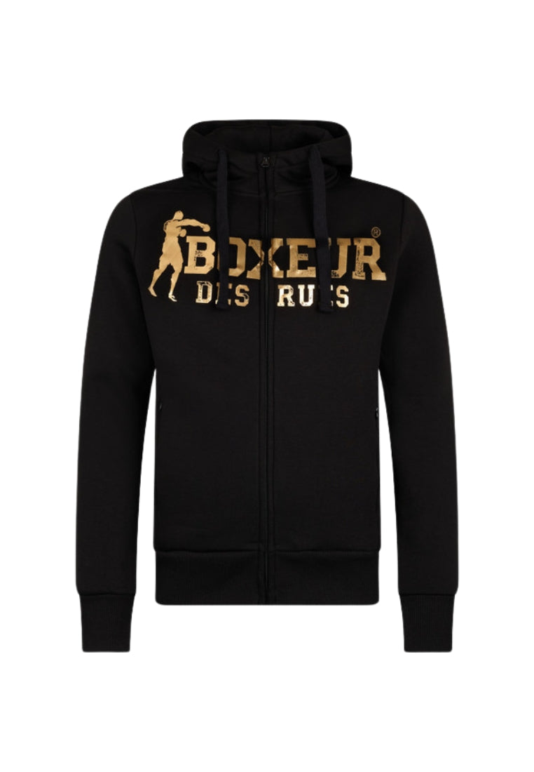 Sweat-shirt à capuche entièrement zippé en noir et or Sweat-shirts Boxeur des Rues