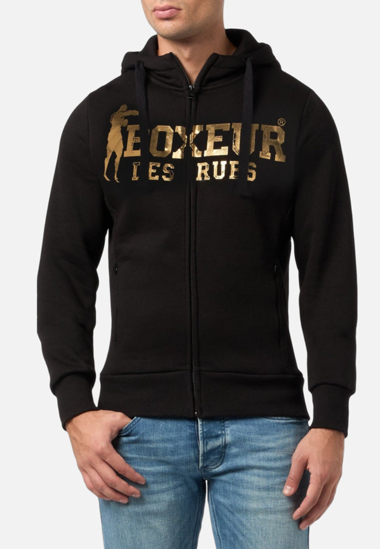 Sweat-shirt à capuche entièrement zippé en noir et or Sweat-shirts Boxeur des Rues
