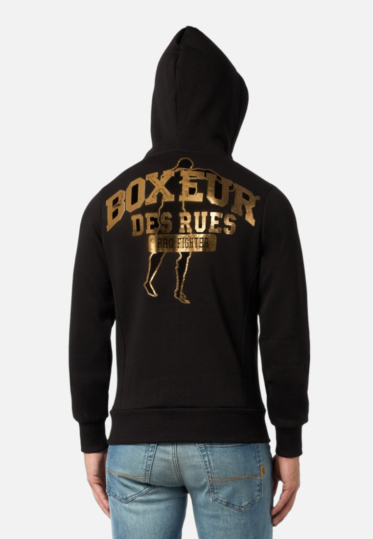 Sweat-shirt à capuche entièrement zippé en noir et or Sweat-shirts Boxeur des Rues