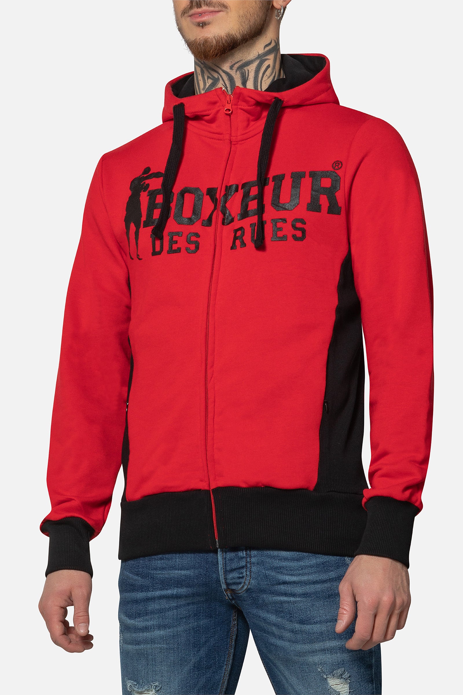 Sweat-shirt à capuche à zip intégral Rouge Sweat-shirts Boxeur des Rues