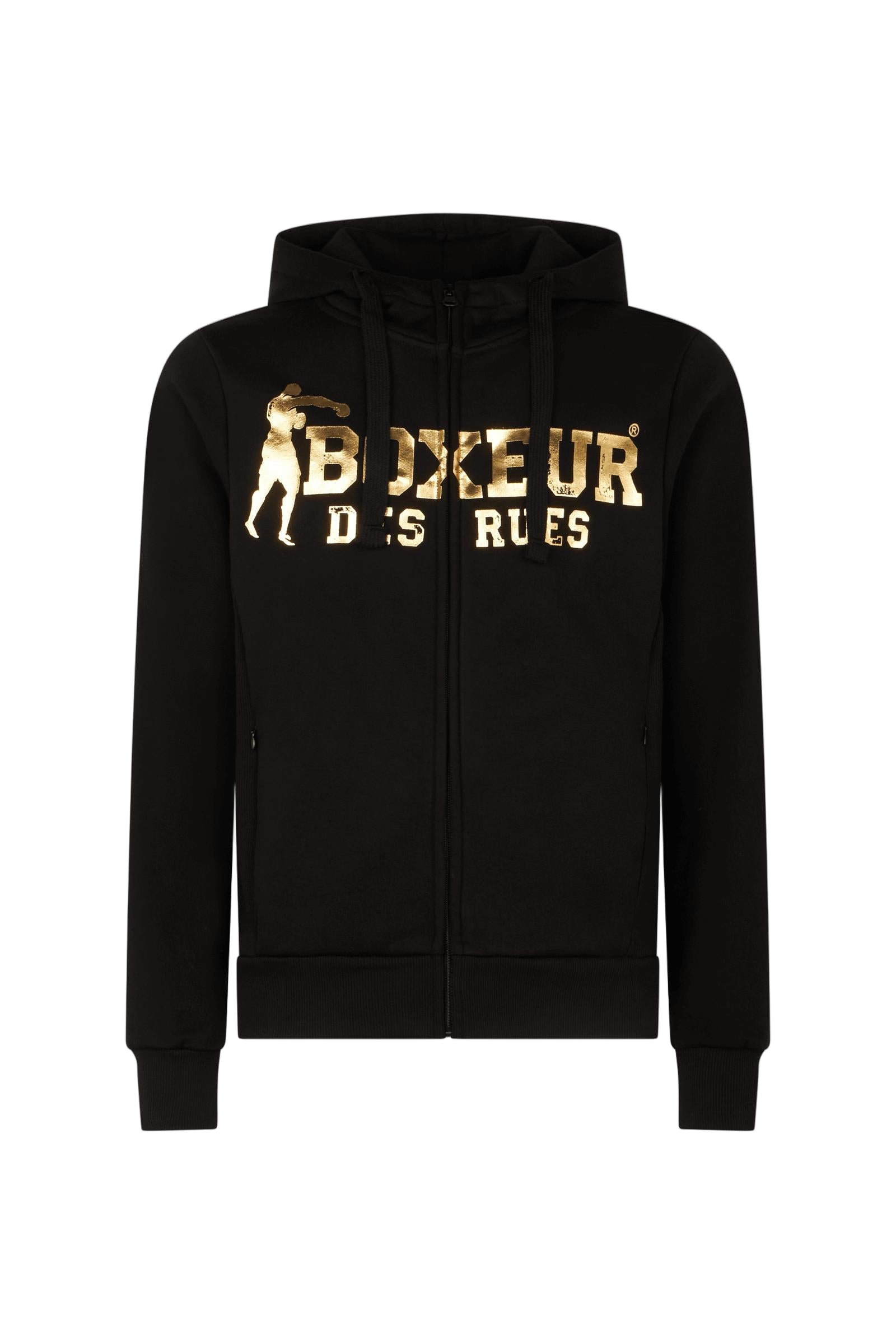 Sweat-shirt à capuche entièrement zippé en noir et or Sweat-shirts Boxeur des Rues