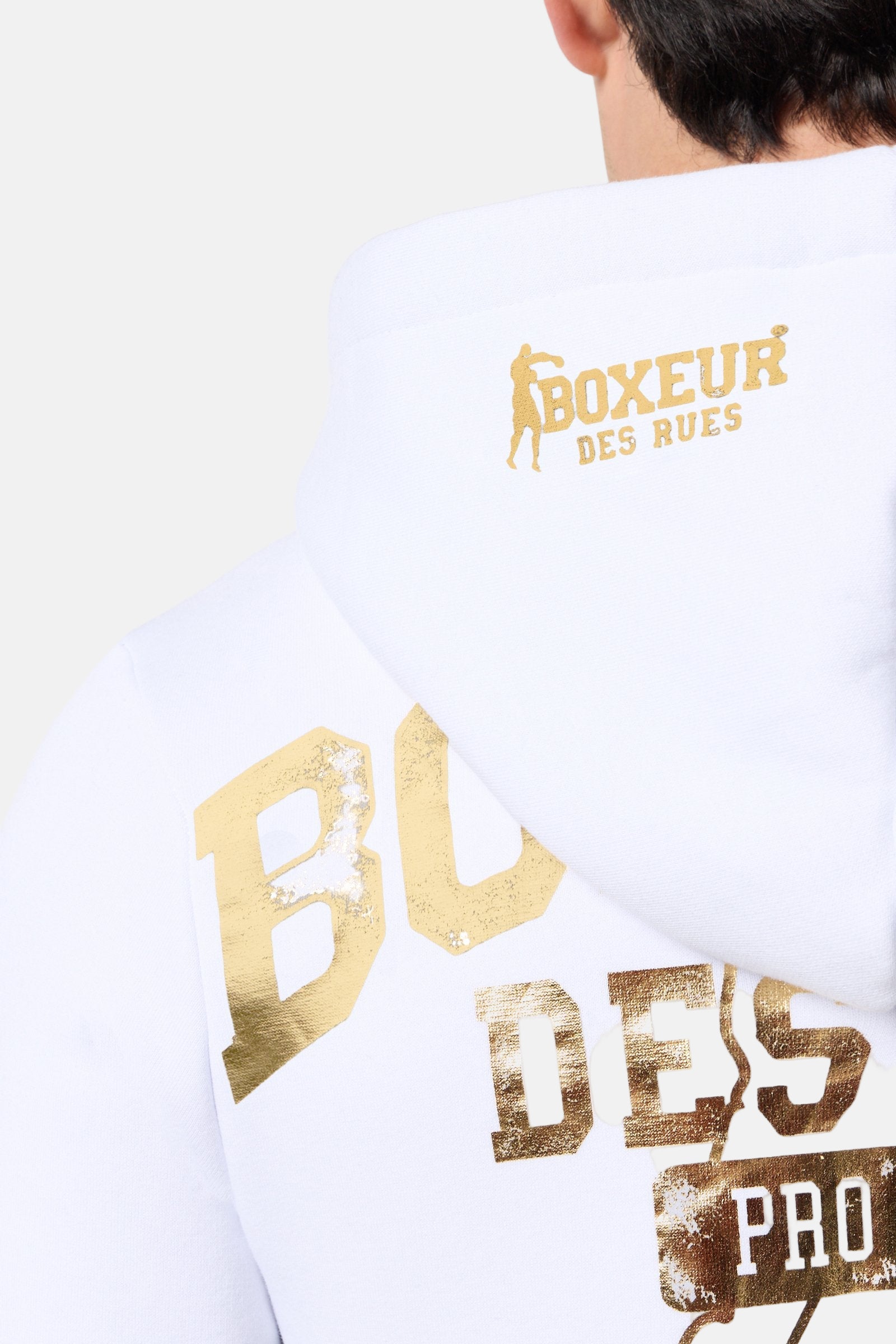 Sweat à capuche entièrement zippé en blanc-or