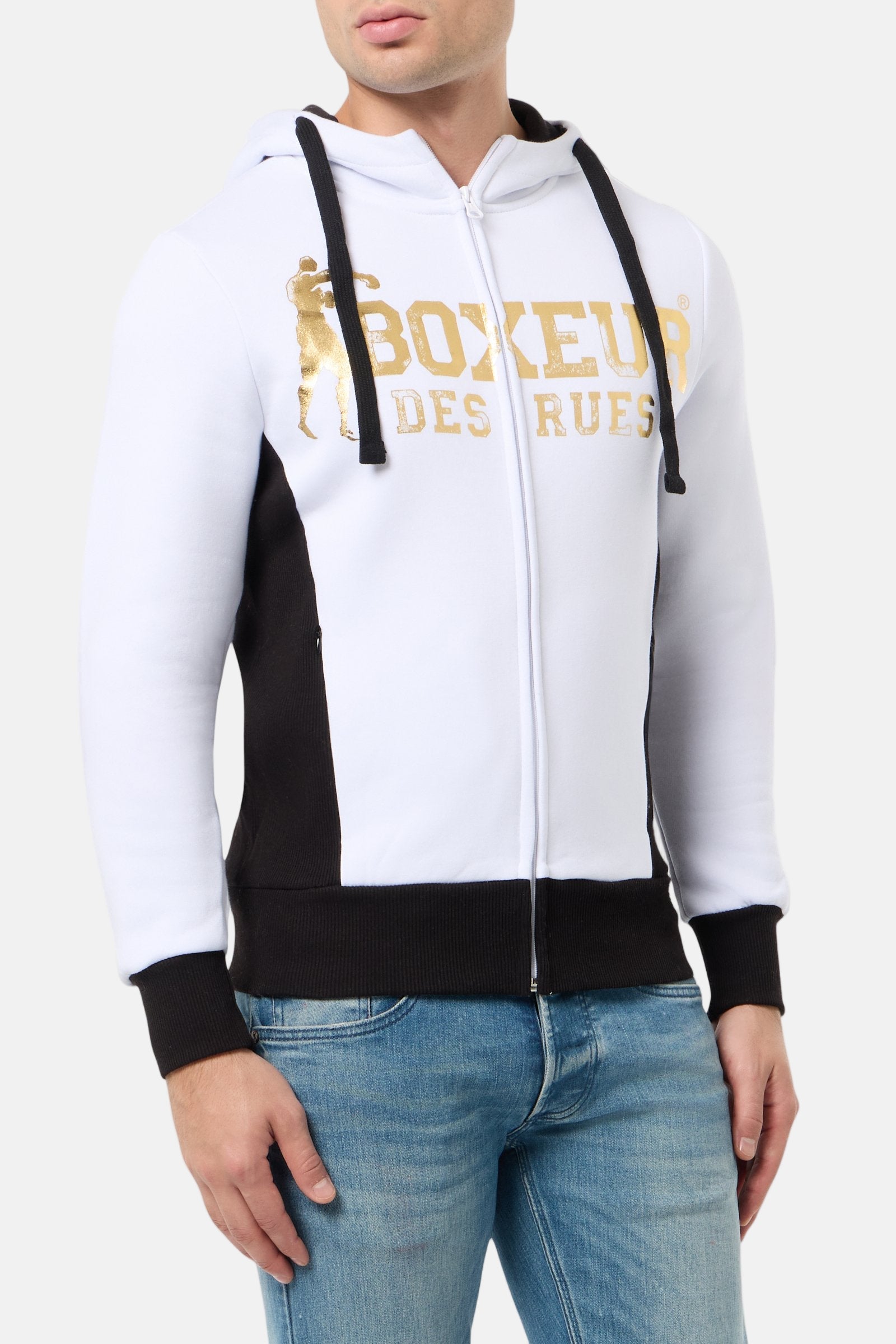 Sweat à capuche entièrement zippé en blanc-or