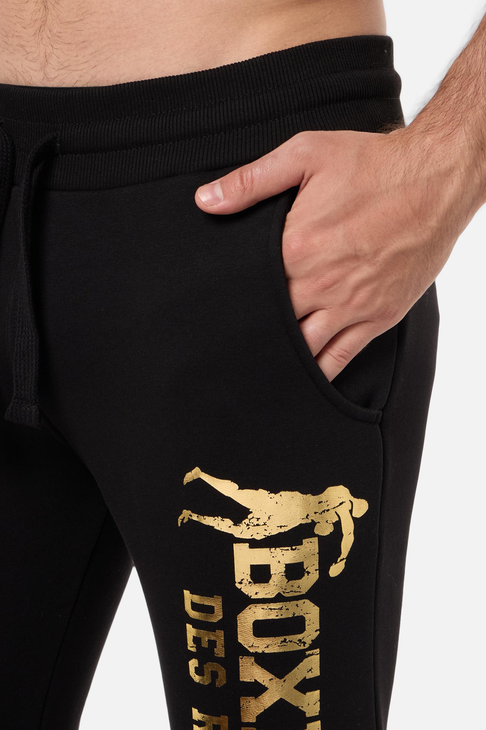 Slim Fit Sweatpant With Logo in Black-Gold Pantalon Boxeur des Rues