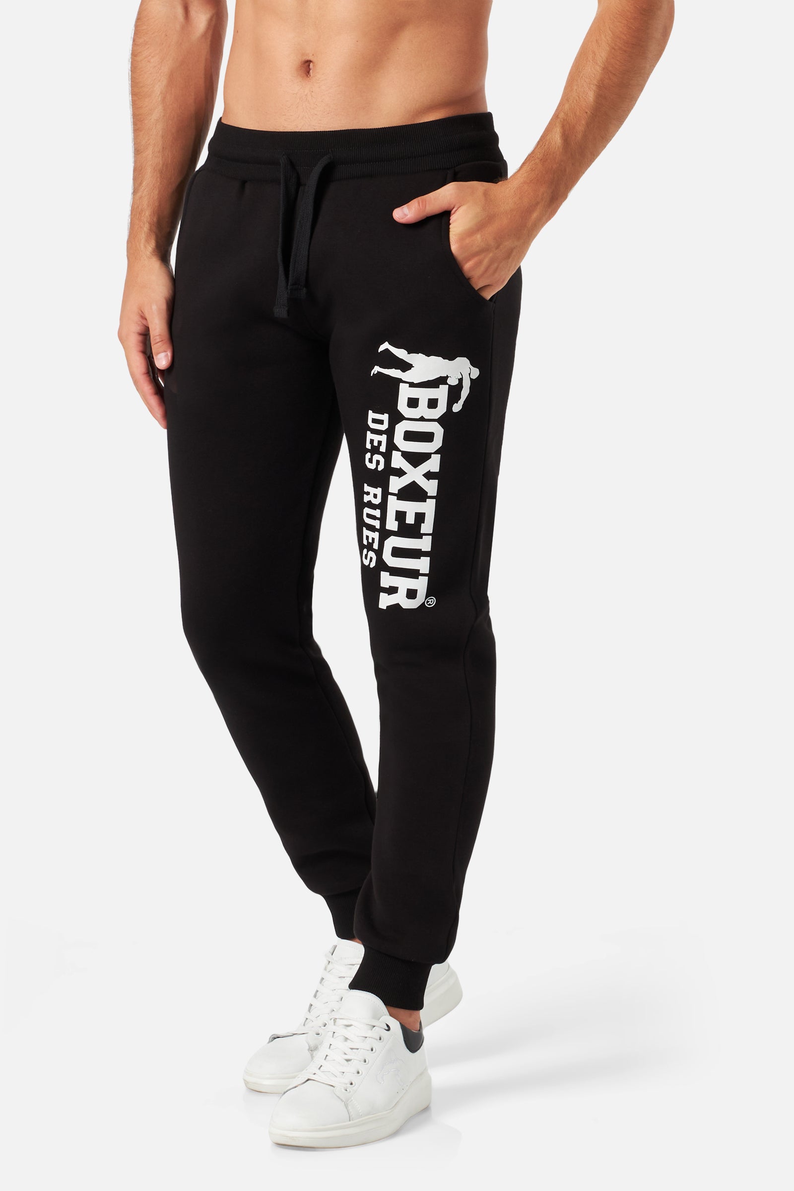 Sweatpant Slim Fit With Logo in Black-White Pantalon Boxeur des Rues