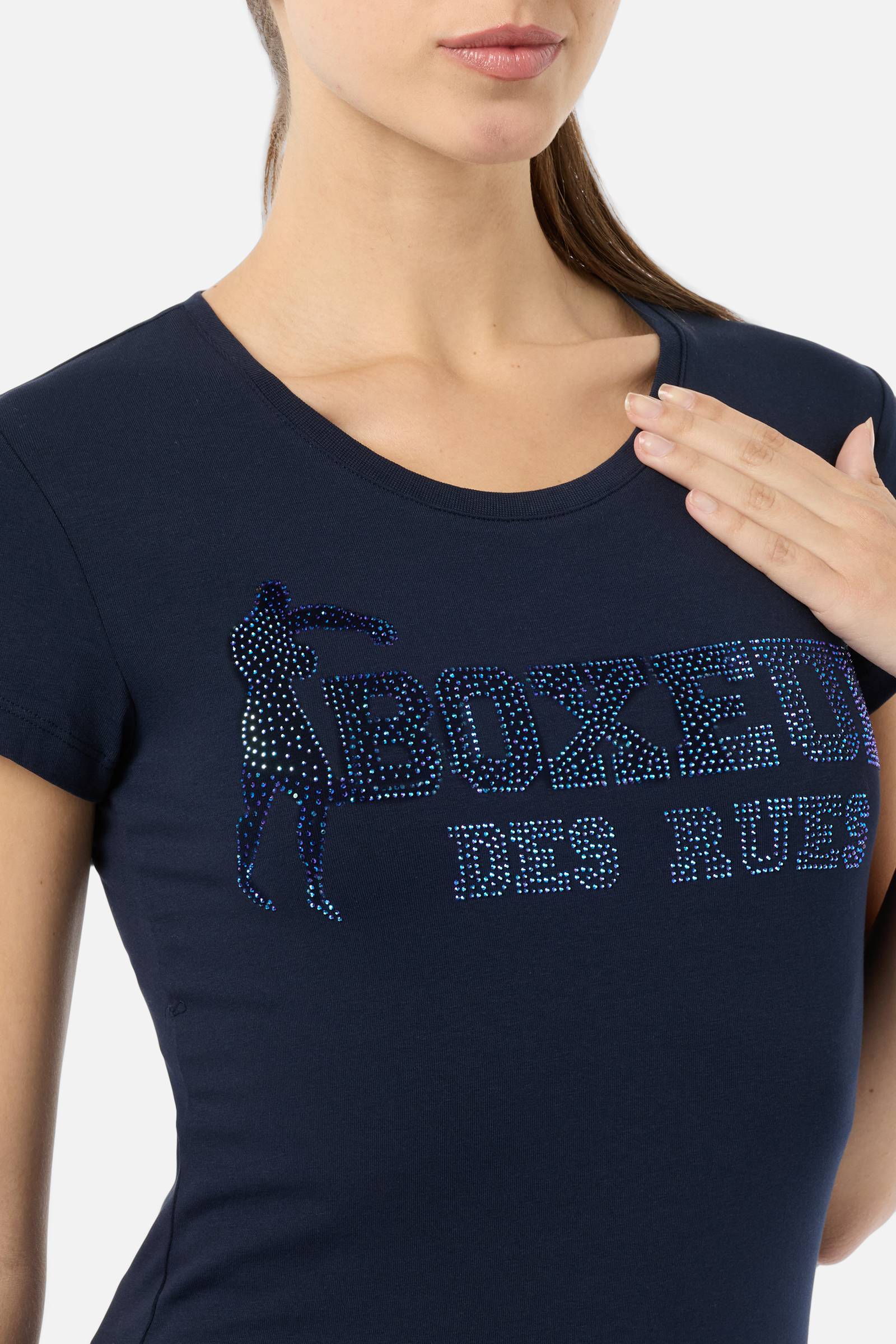 T-shirt Rhinestone Logo en Midnight
