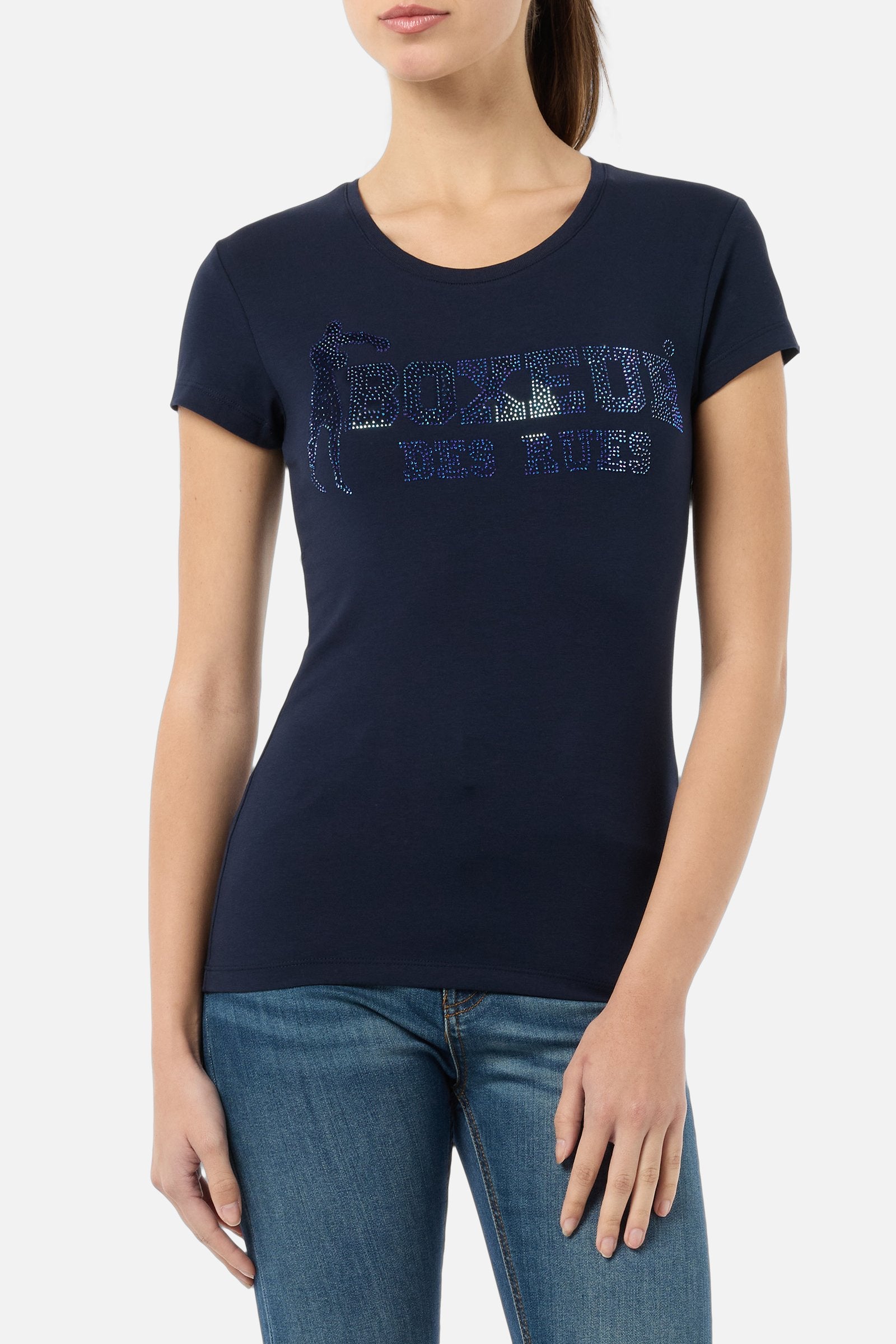 T-shirt Rhinestone Logo en Midnight