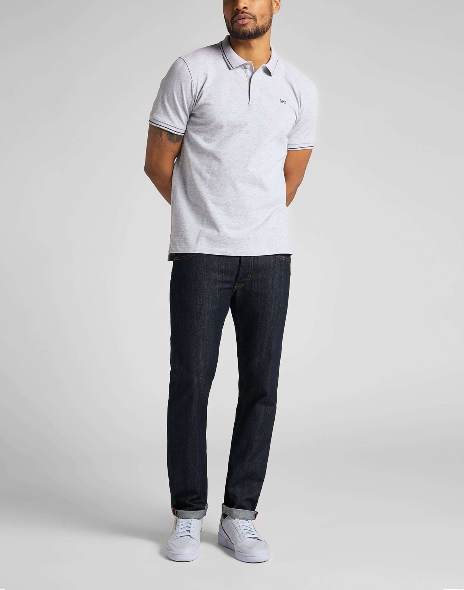 Pique Polo in Sharp Grey Melange Polos Lee