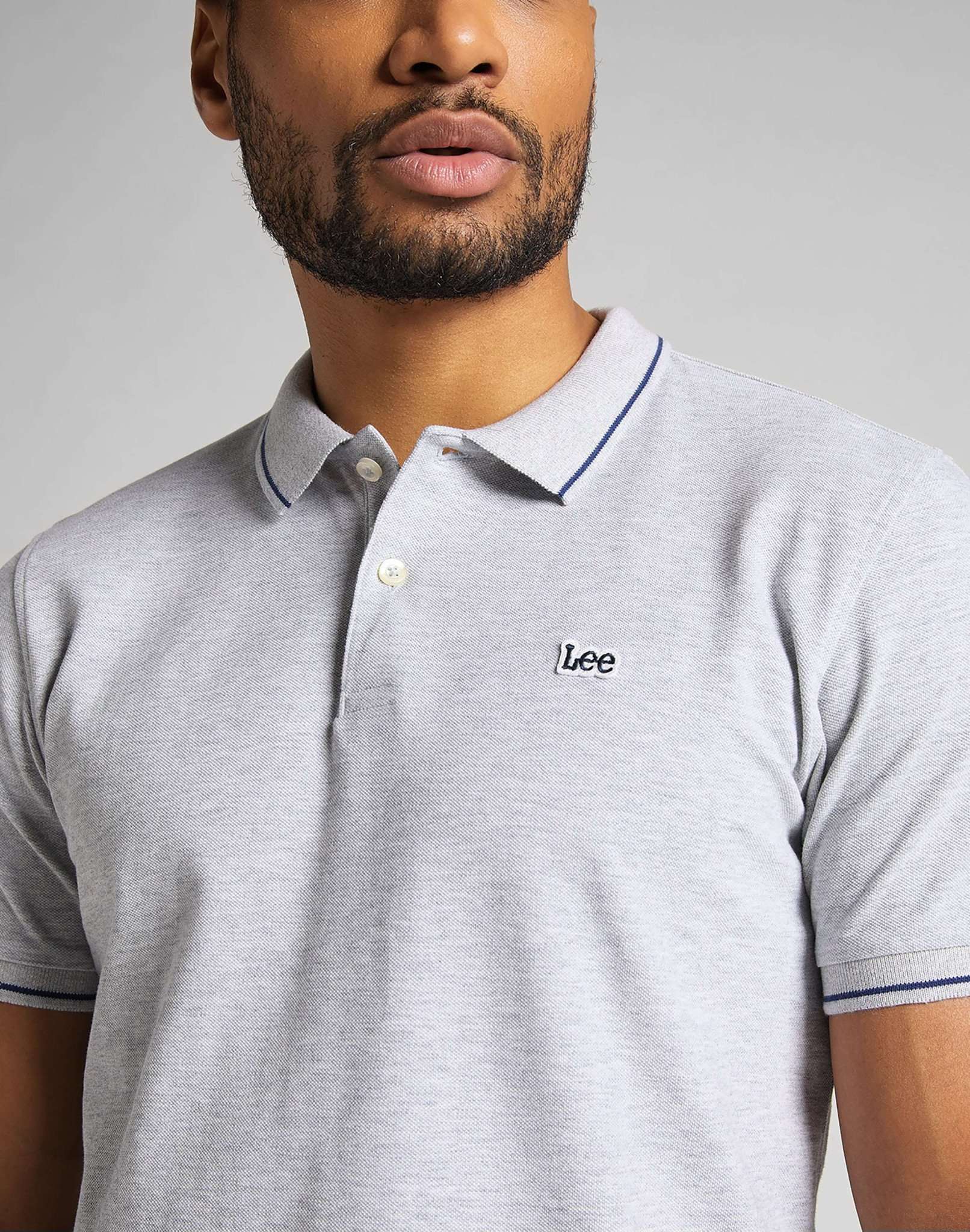 Pique Polo in Sharp Grey Melange Polos Lee