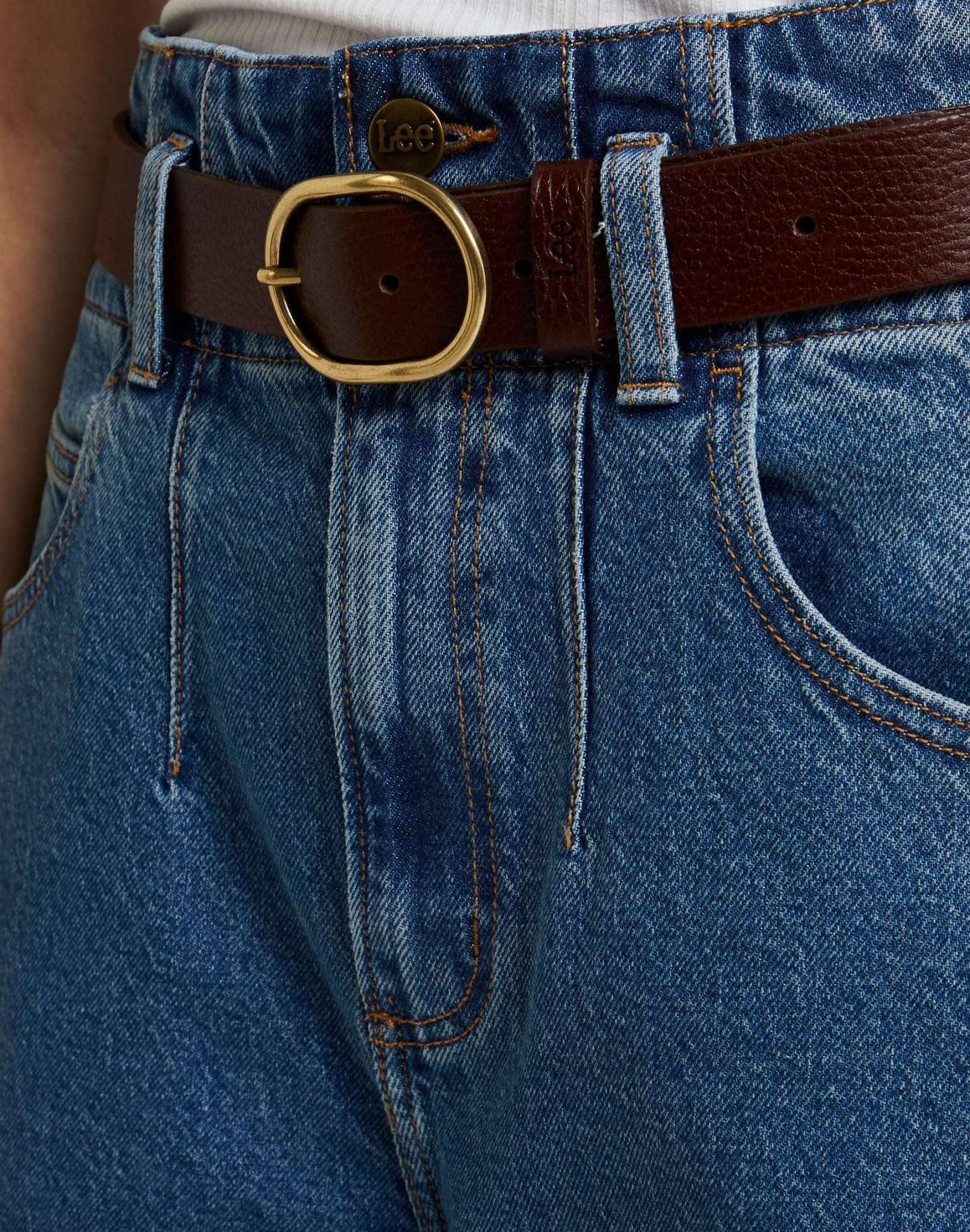 Wide Leather Belt in Dark Brown Ceinture Lee