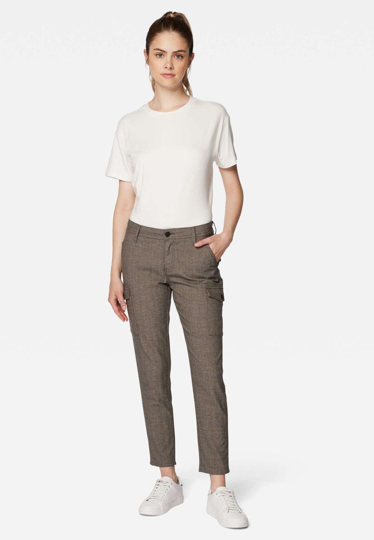 Luzi in Brown Herringbone Smart Sporty Pantalon Mavi