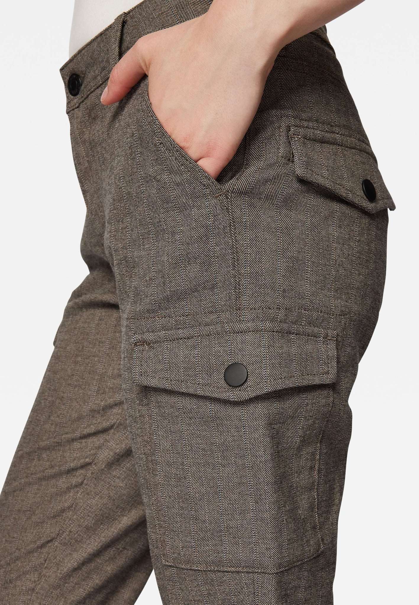 Luzi in Brown Herringbone Smart Sporty Pantalon Mavi
