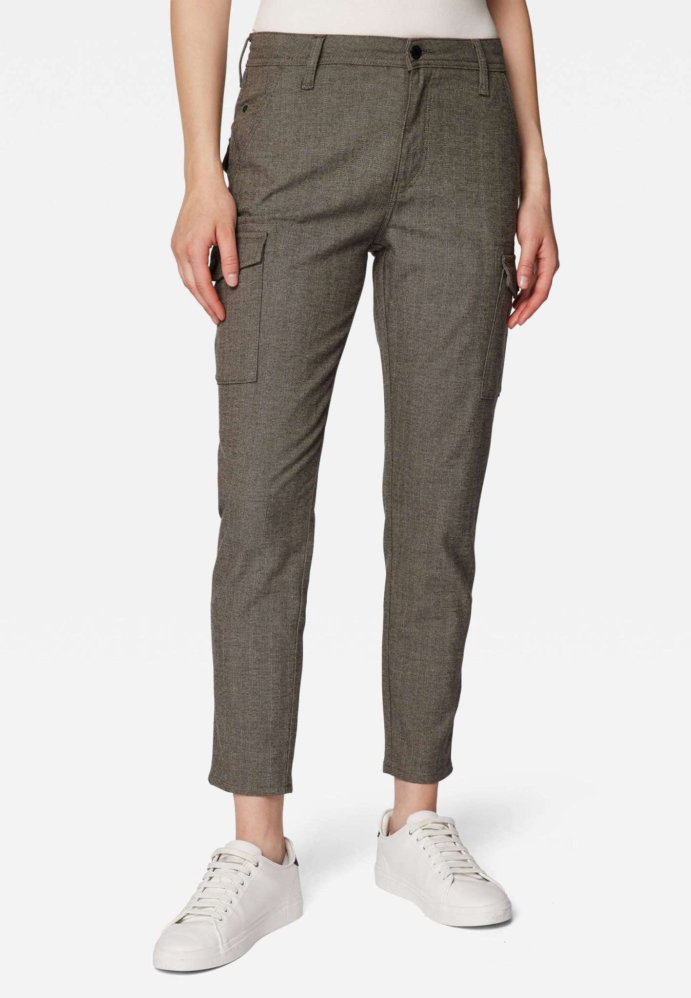 Luzi in Brown Herringbone Smart Sporty Pantalon Mavi