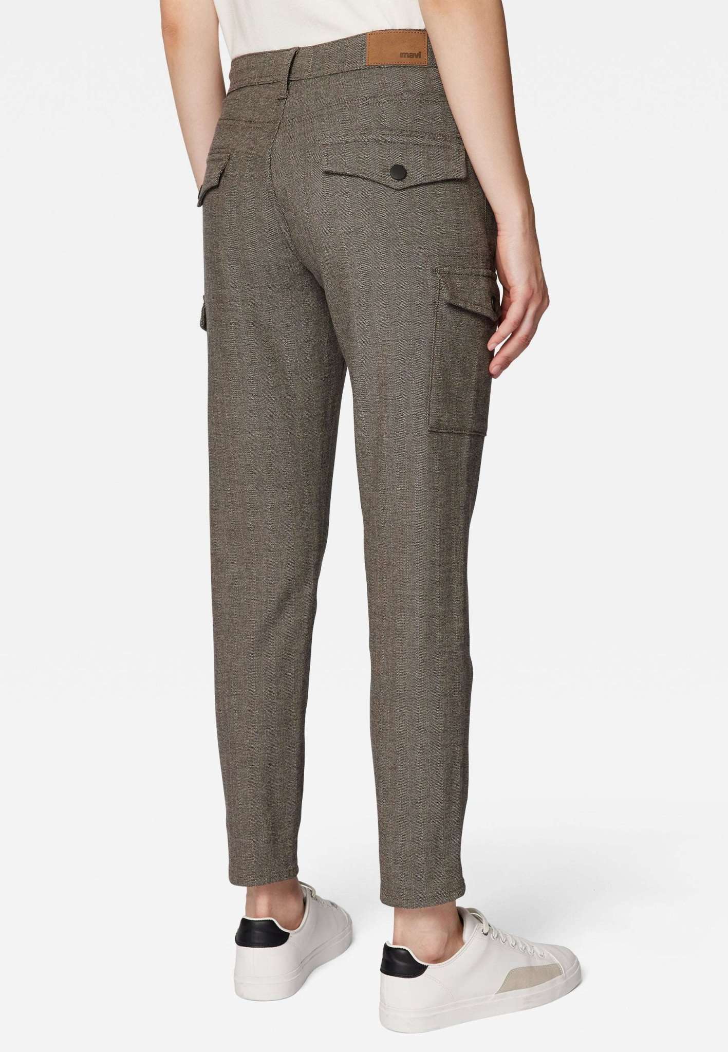 Luzi in Brown Herringbone Smart Sporty Pantalon Mavi