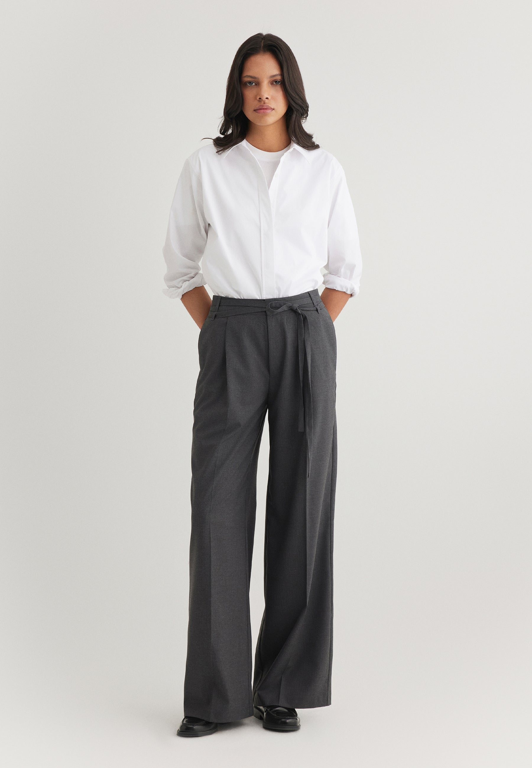 Woven Pants Belt in Antrasit Pin Stripe Pantalon Mavi