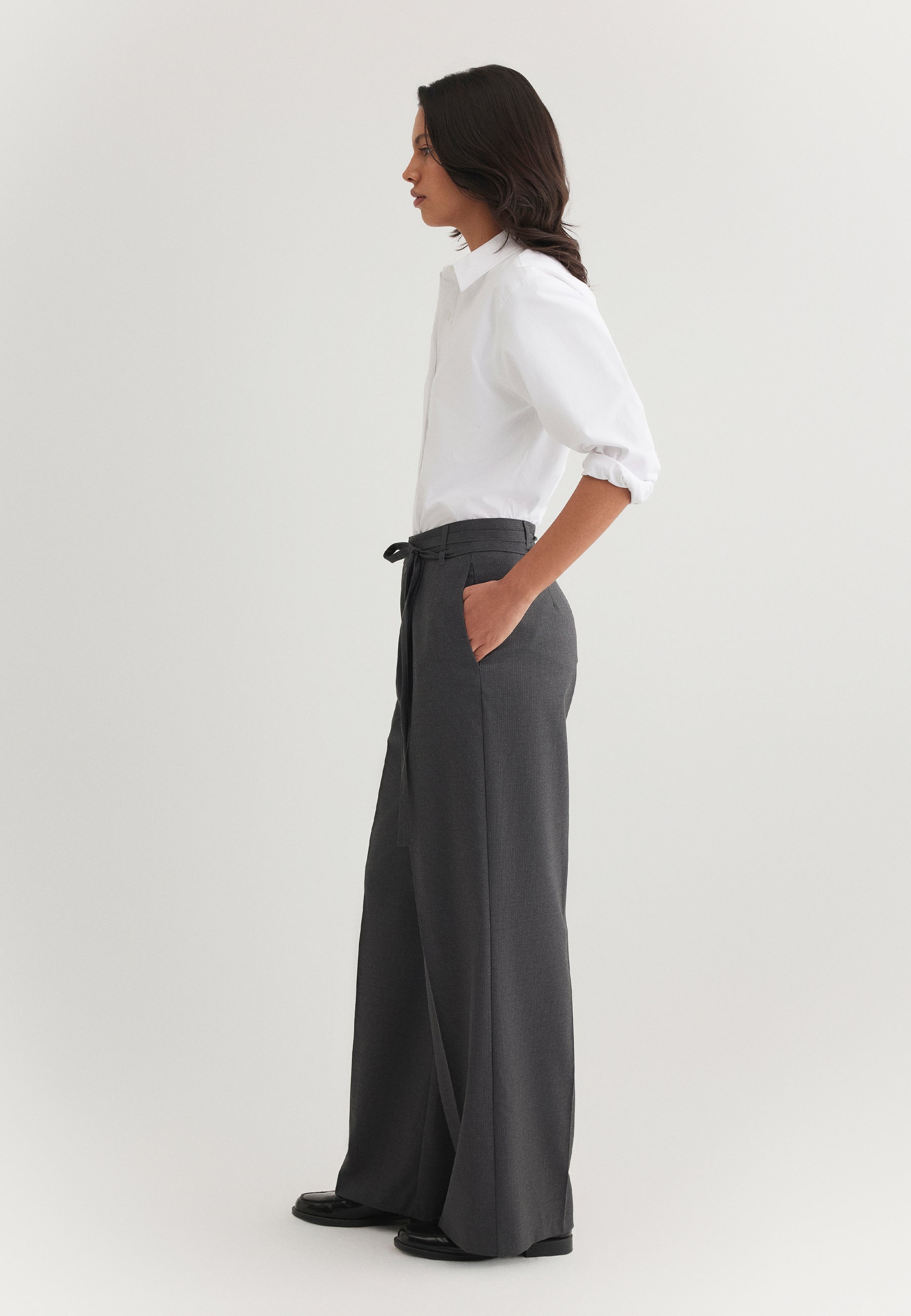 Woven Pants Belt in Antrasit Pin Stripe Pantalon Mavi