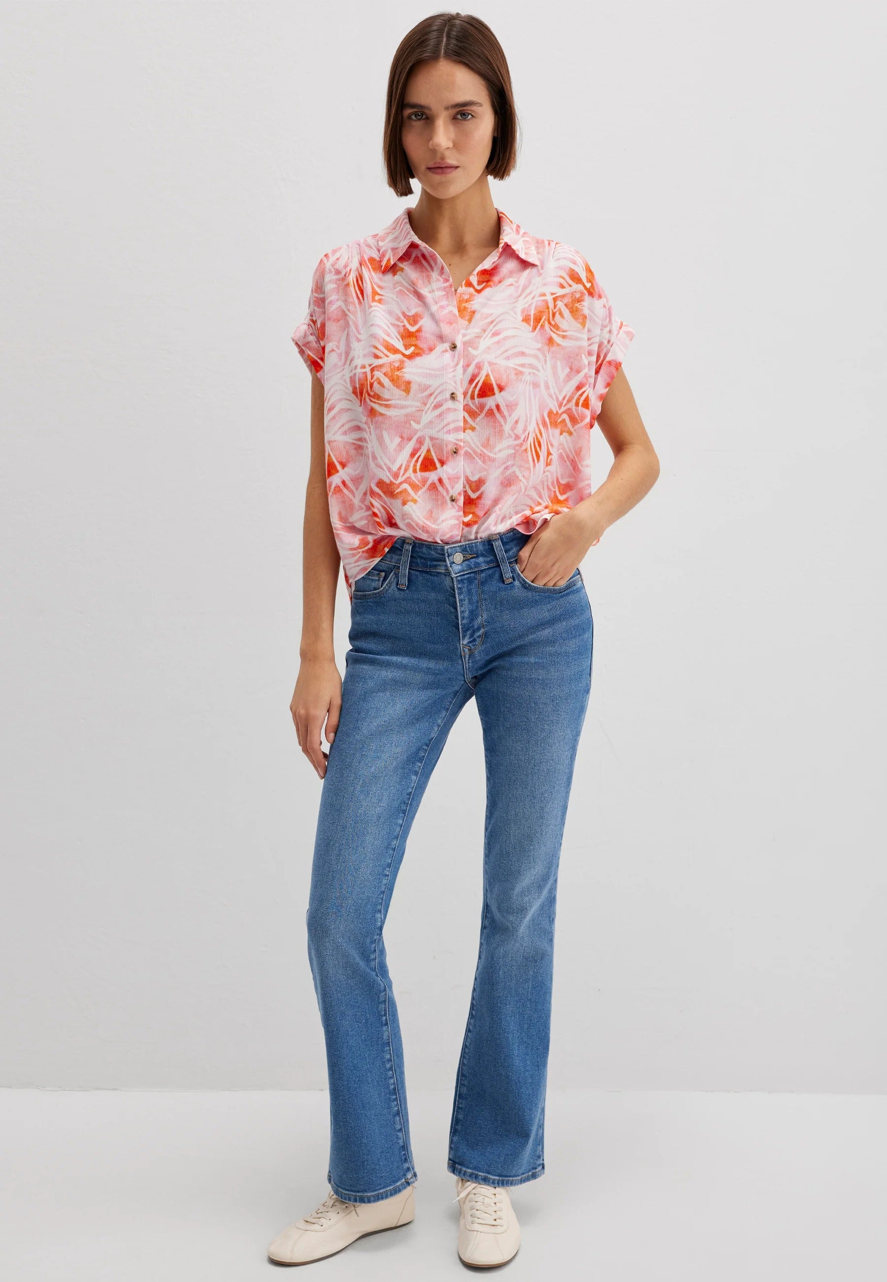 Chemise à manches courtes imprimée feuilles aquatiques