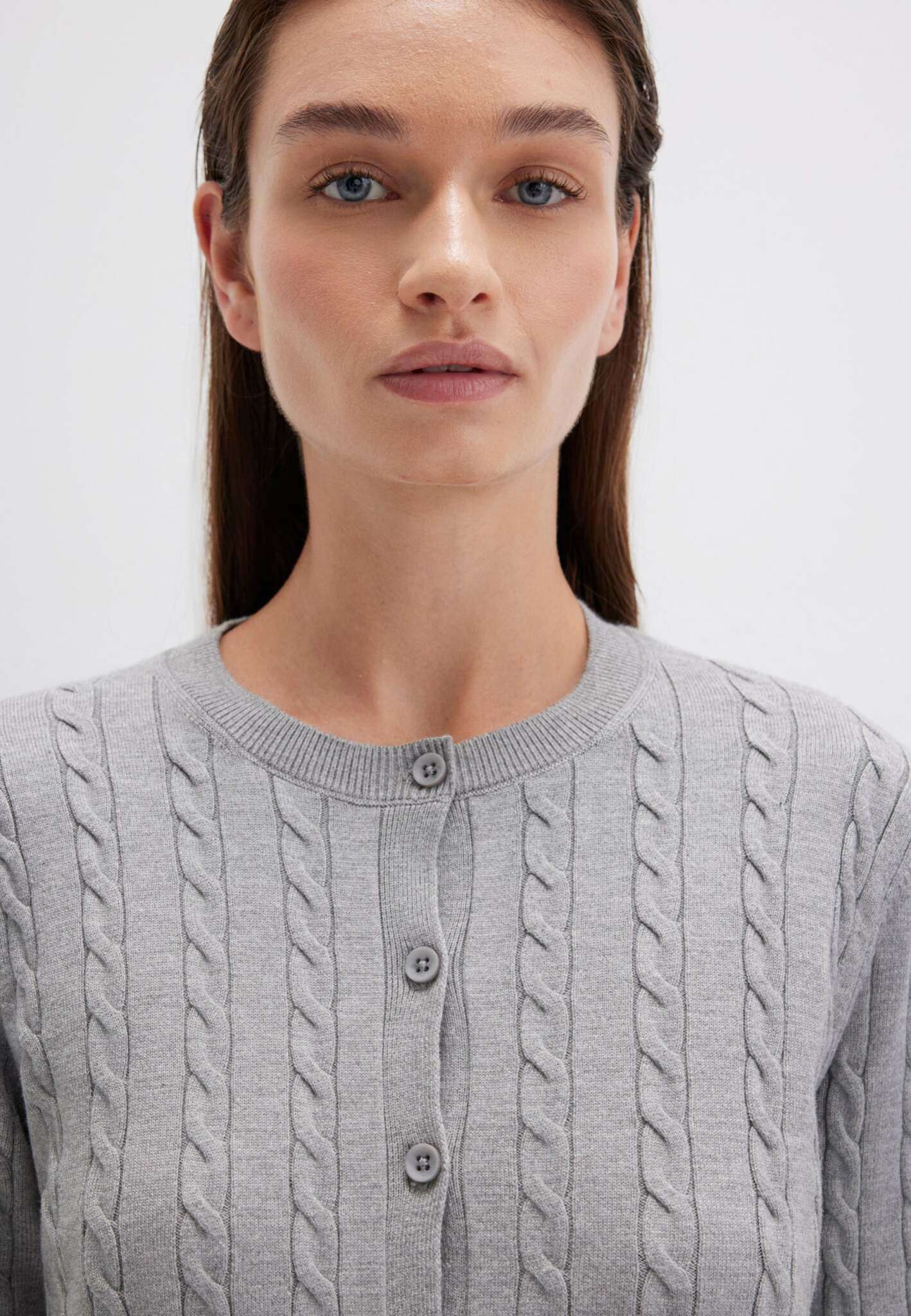 Button Short Cardigan in Mid Grey Melange Cardigans Mavi