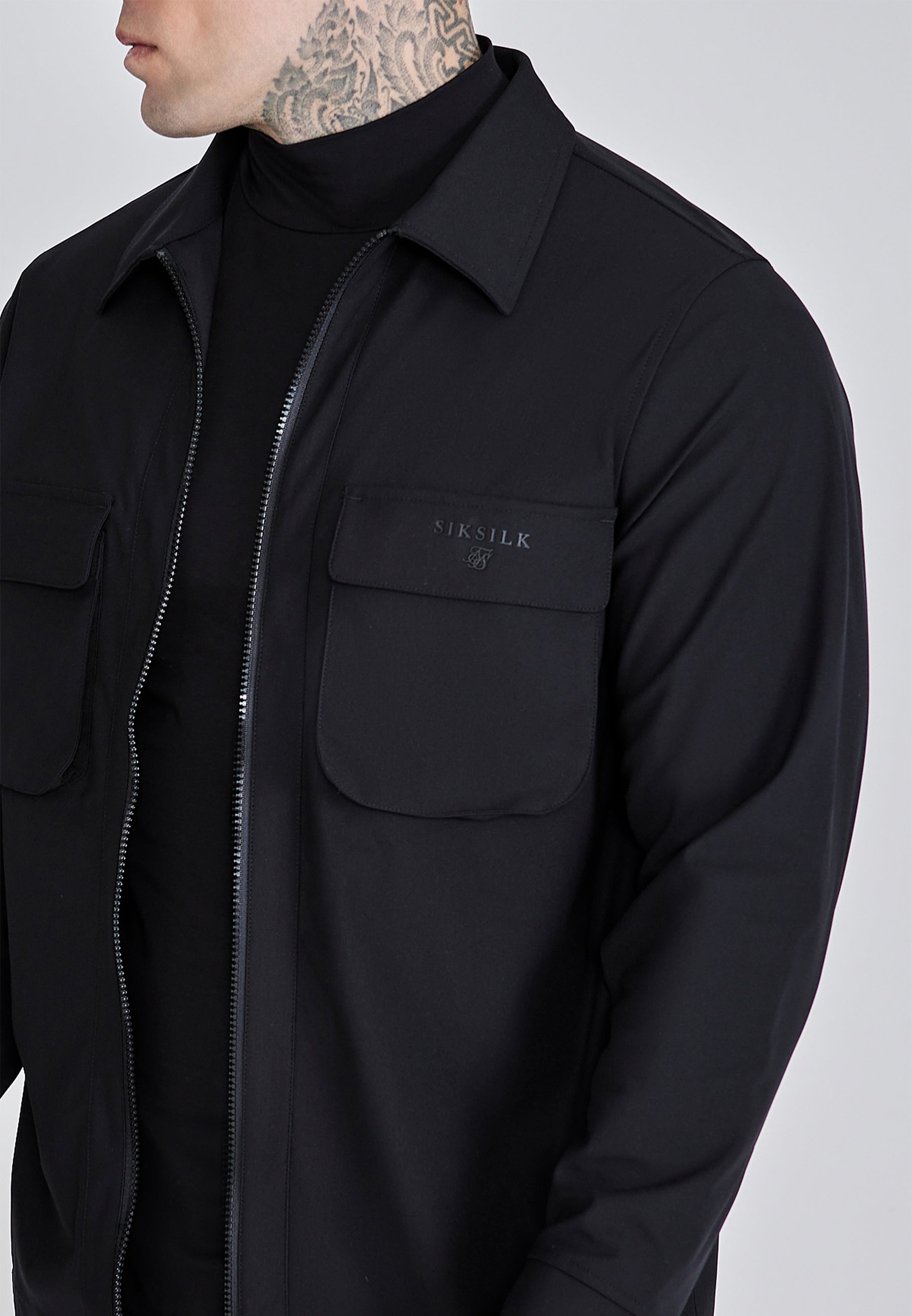 Utility Overshirt in Black Chemises SikSilk