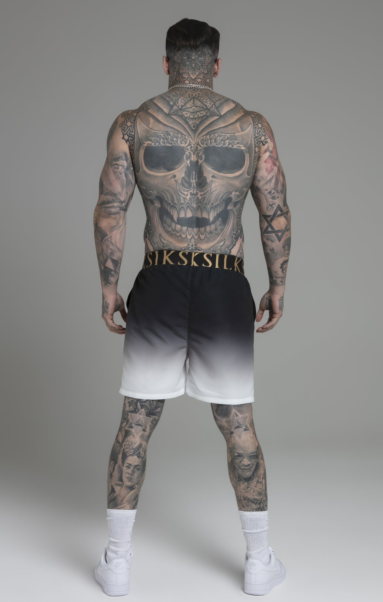 Fade Swim Shorts in Black, White Maillots de bain SikSilk