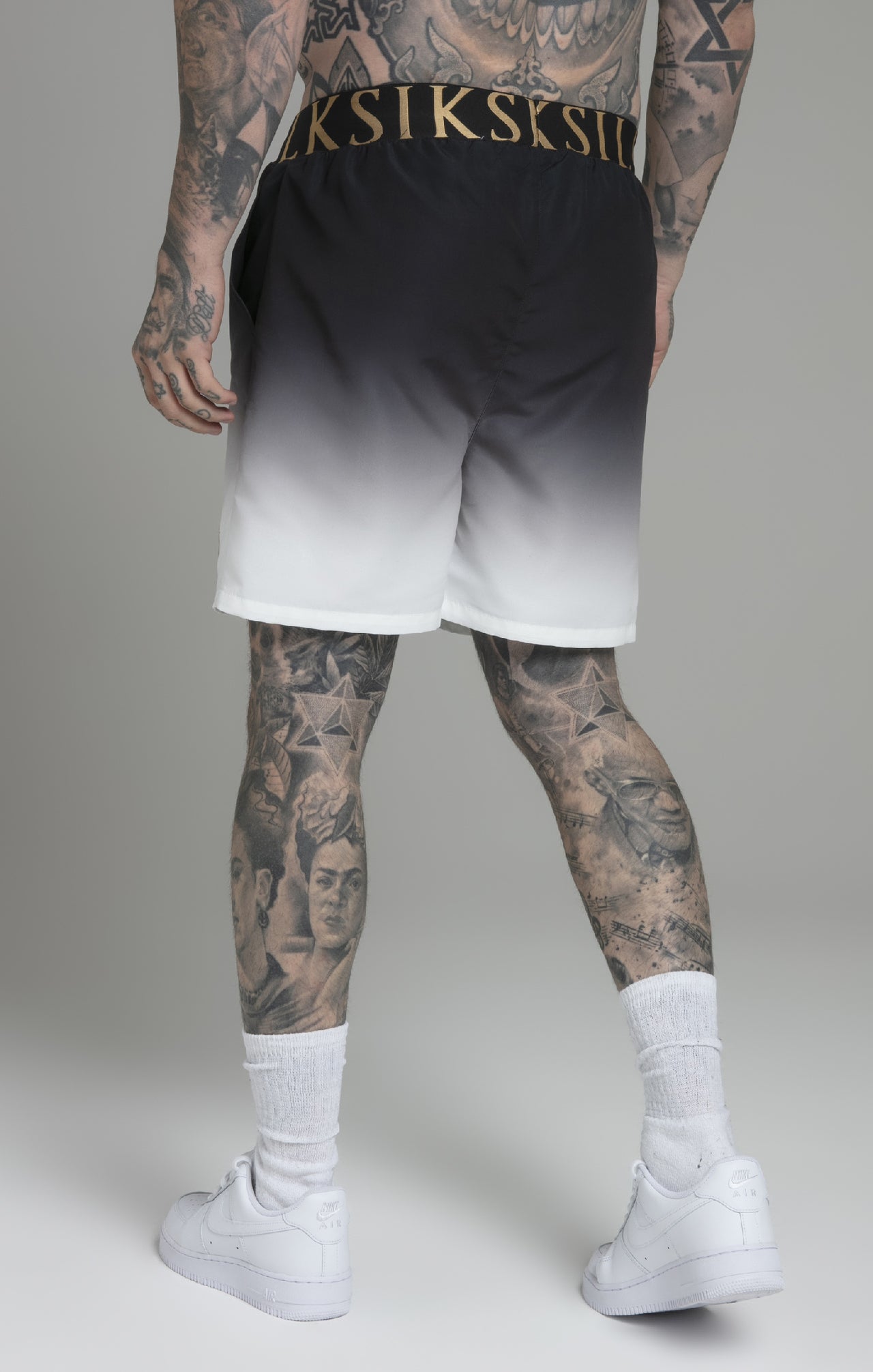 Fade Swim Shorts in Black, White Maillots de bain SikSilk