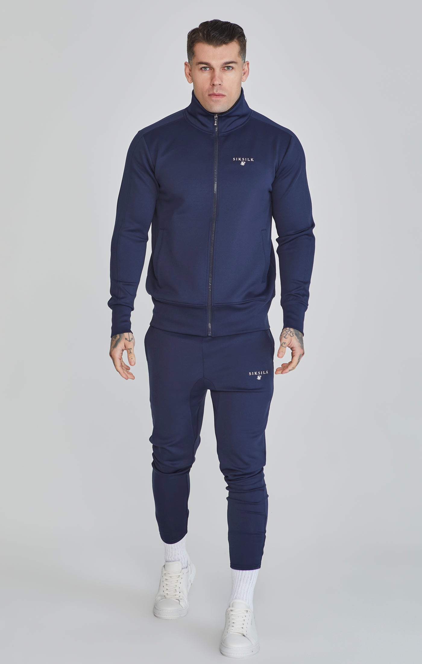 Essentials Poly Track Top in Navy Sweat-shirts SikSilk