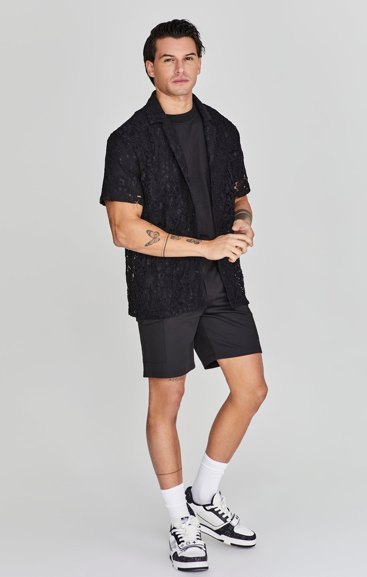 Lace Resort Shirt in Black Chemises SikSilk