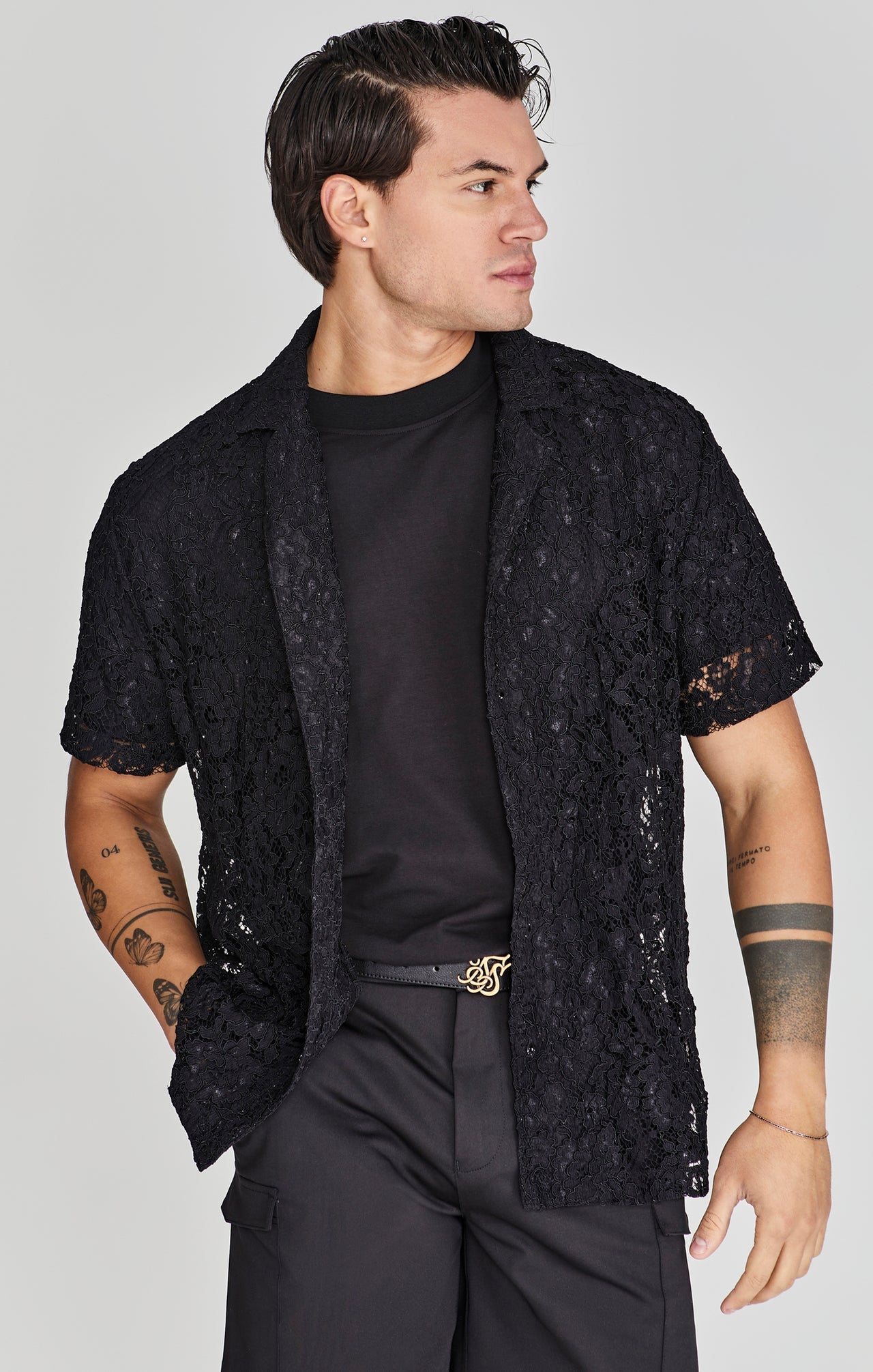 Lace Resort Shirt in Black Chemises SikSilk