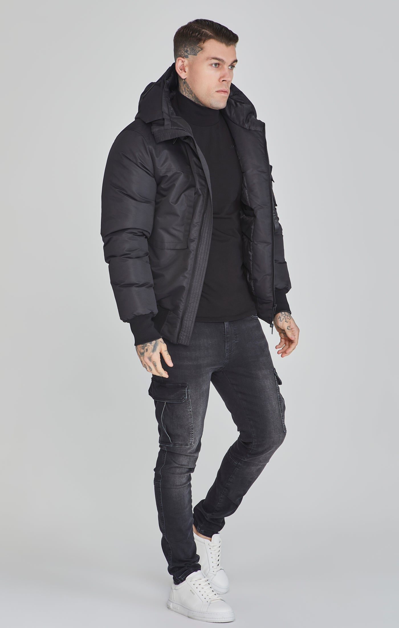 Bomber Jacket in Black Vestes SikSilk