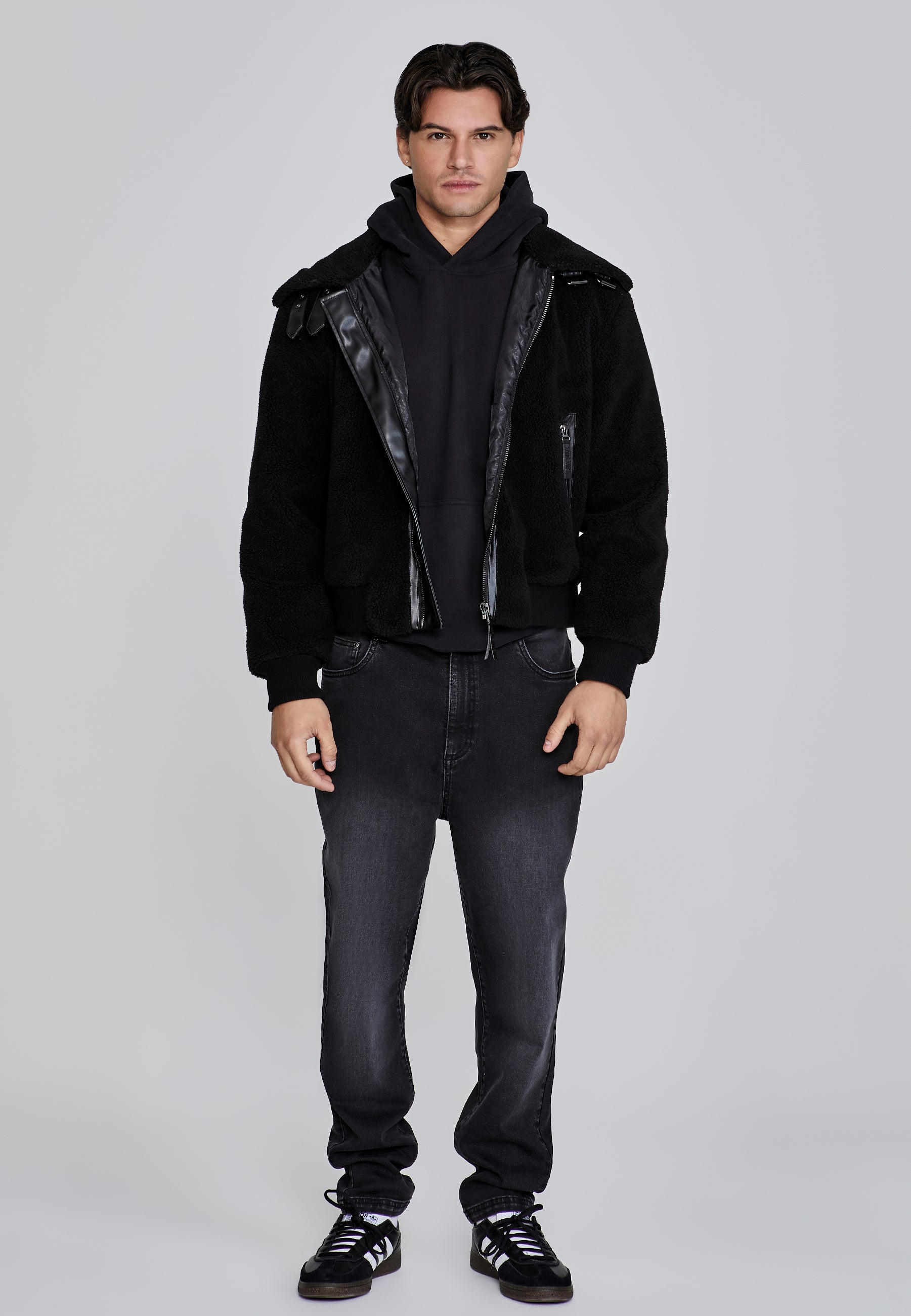 Sherpa Bomber Jacket in Black Vestes SikSilk