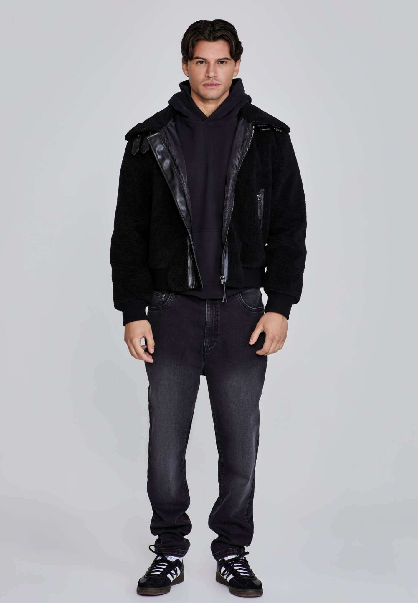 Sherpa Bomber Jacket in Black Vestes SikSilk