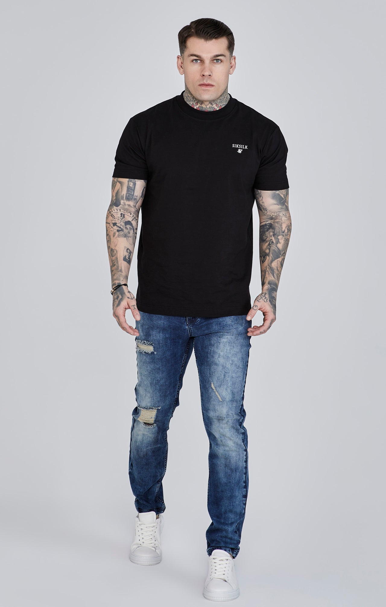 Distressed Slim Fit en bleu Jeans SikSilk