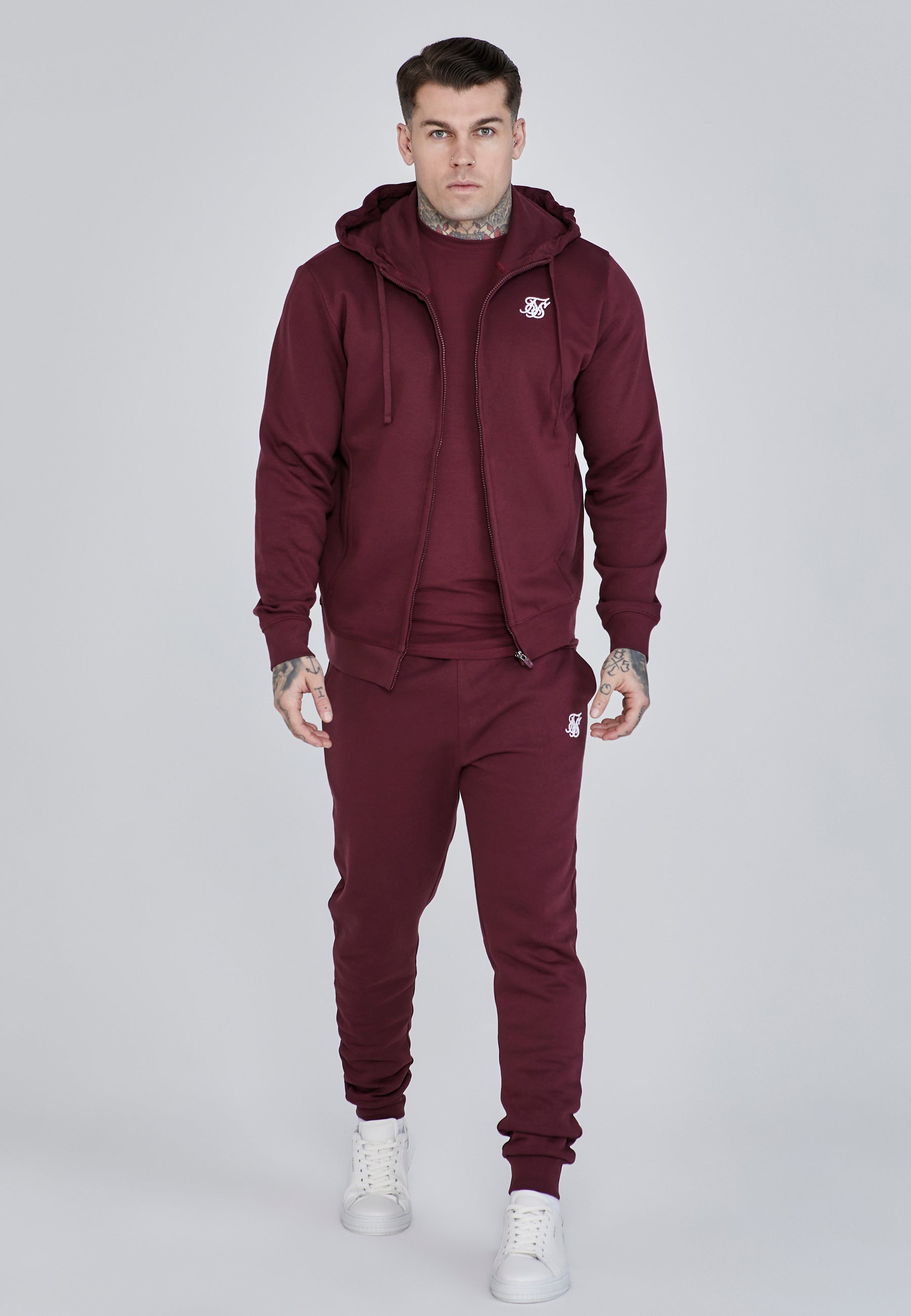 Essentials Full Zip Hoodie in Bourgogne Sweat-shirts SikSilk