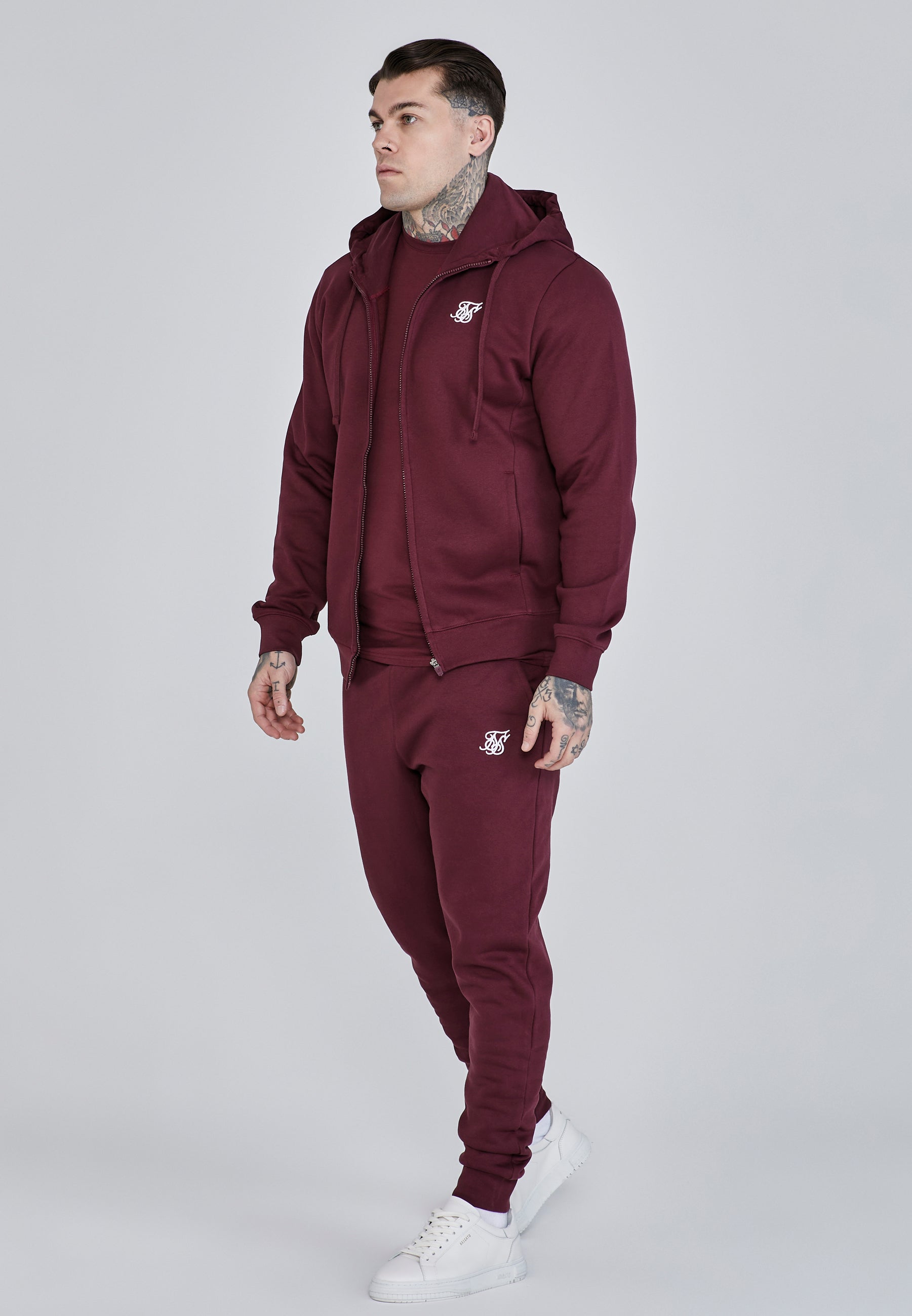 Essentials Full Zip Hoodie in Bourgogne Sweat-shirts SikSilk