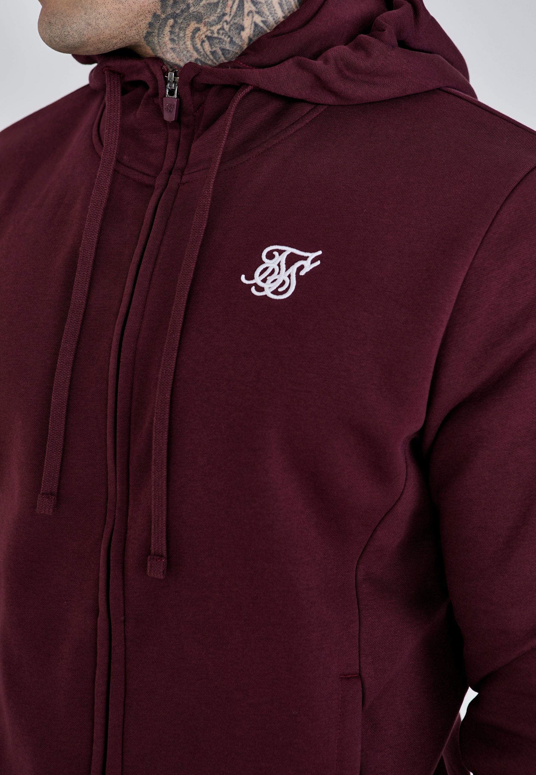 Essentials Full Zip Hoodie in Bourgogne Sweat-shirts SikSilk